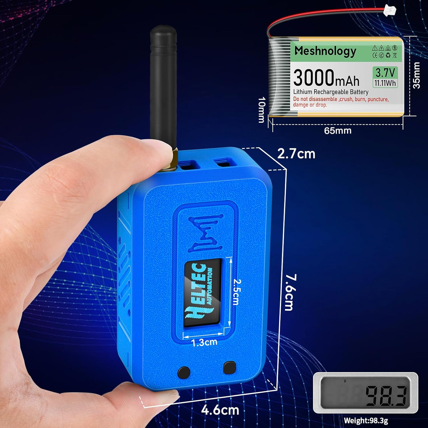 2 Set ESP32 Lo Ra V3 Module Board with 915 MHz Antenna + 3000mAh Battery + Case - with WiFi Blue Tooth SX1262 CP2102 0.96” OLED Display Type C for Ar duino Mesh Tastic IOT (N35, Blue)