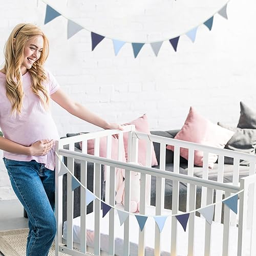 Miniatura 7 de Banderín de 17 pies, 2 banderas triangulares multicolor para bebé, guirnalda colgante para boda, cumpleaños, baby shower, fiestas, eventos,