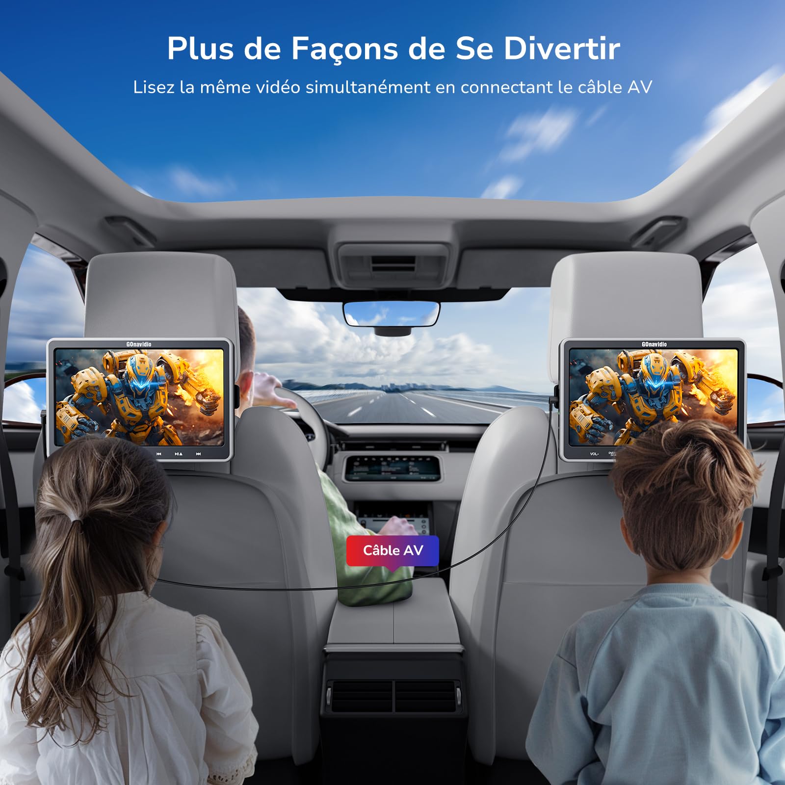 GOnavidio 10,5 Pouces Lecteur DVD Voiture avec HDMI Input, 2 écrans avec Equipé 2 Casques, ecran de Voiture pour Enfant, Supporte 128GB USB SD, MPEG, MPG