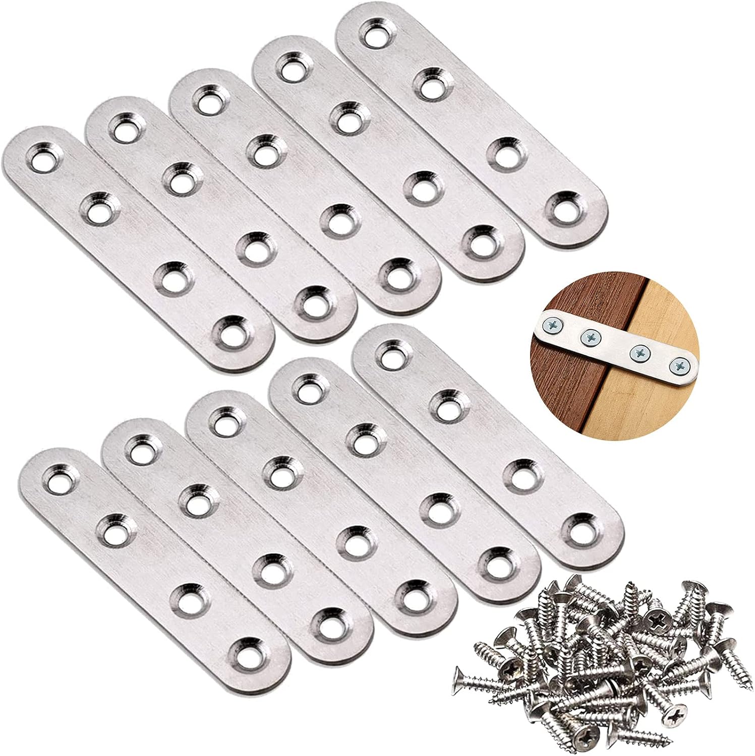 4x Edelstahl Lochplatten 245x20mm - Flachverbinder Mit Schrauben Für Möbelbau