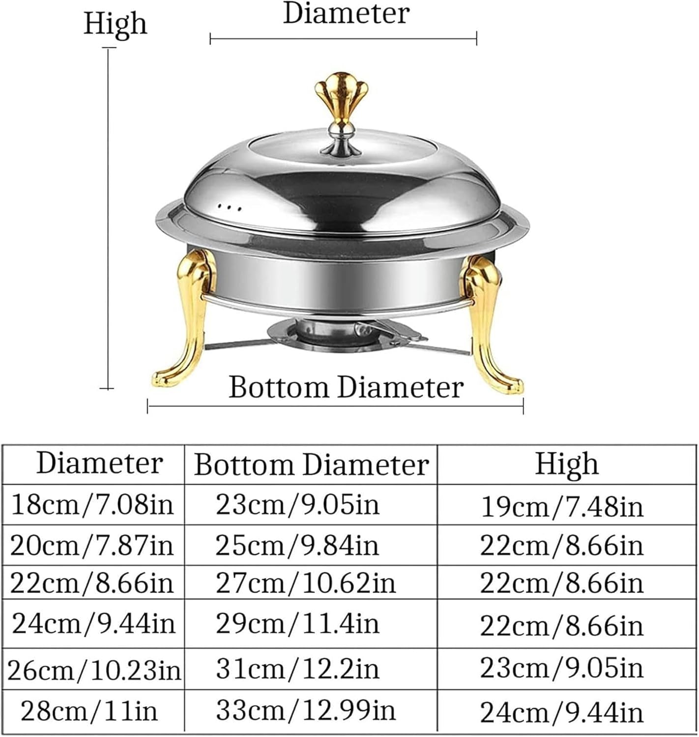 Full Size Round Chafing Dish Set, Stainless Steel Buffet Server with Alcohol Furnace & Lid, Food Warming Tray(18cm) ()