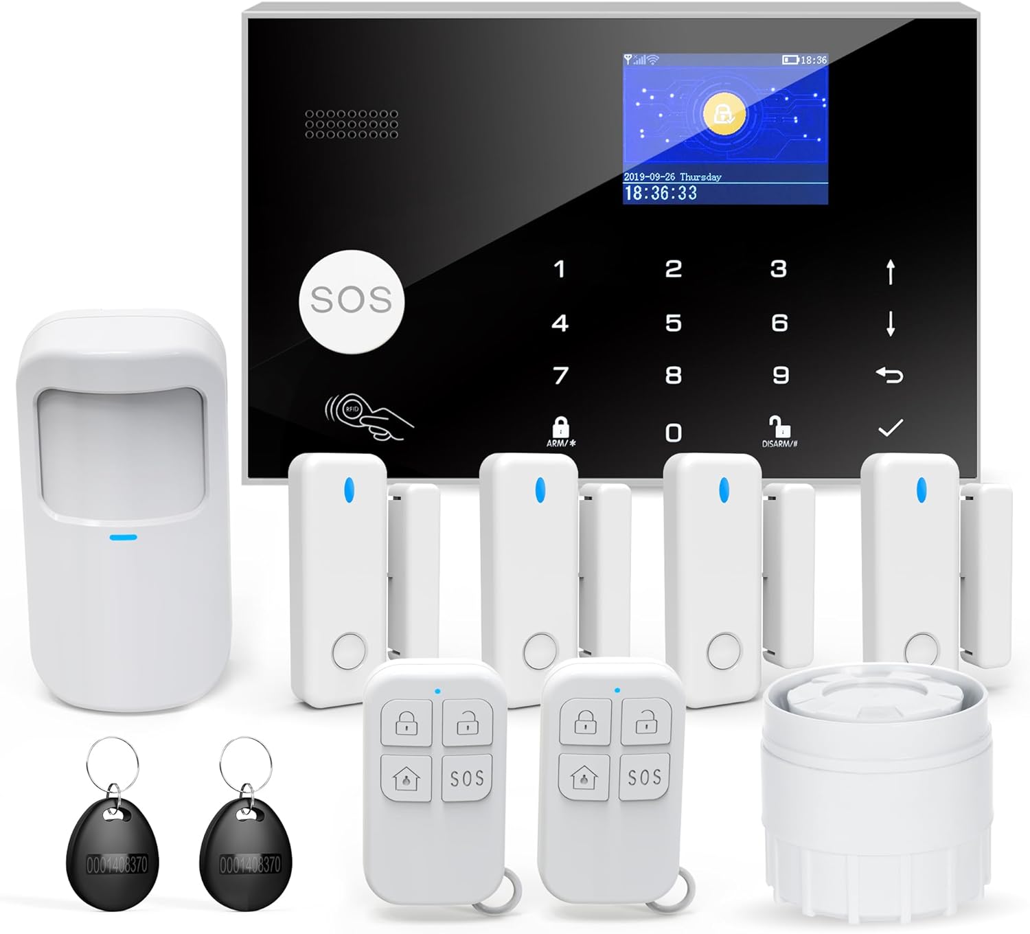 Alarm System with Phone APP Alert,DIY WiFi Home Security Alarm System,12pcs Kit Motion Detector,Door Sensor,Remote Control,Siren,Compatible with Alexa Google for Home Villa,for Children Elderly Safety