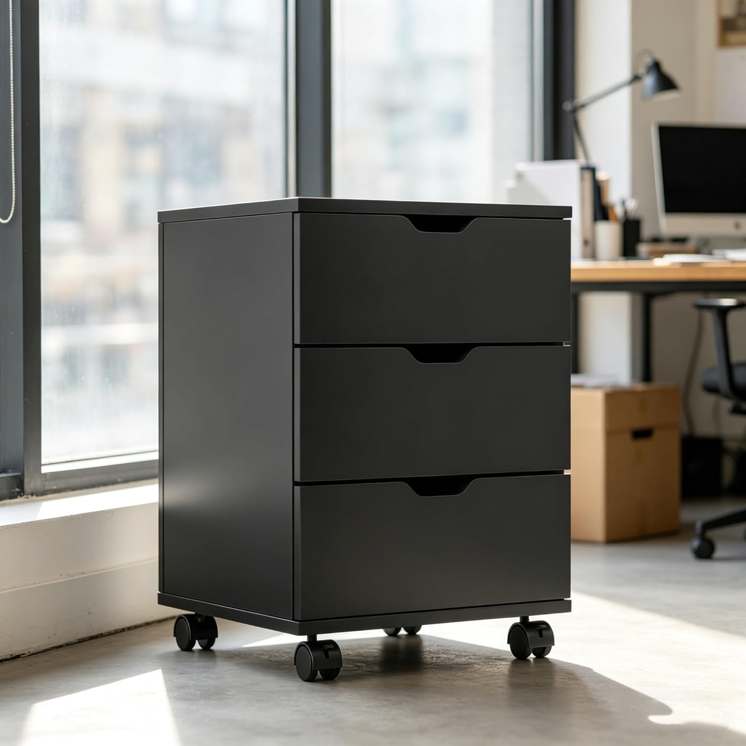 Gaming Setup 3 Drawer File Cabinet Under Desk Rolling Filing Cabinet Mobile Pedestal Storage PC Accessories Home Office Drawer Organizer Black