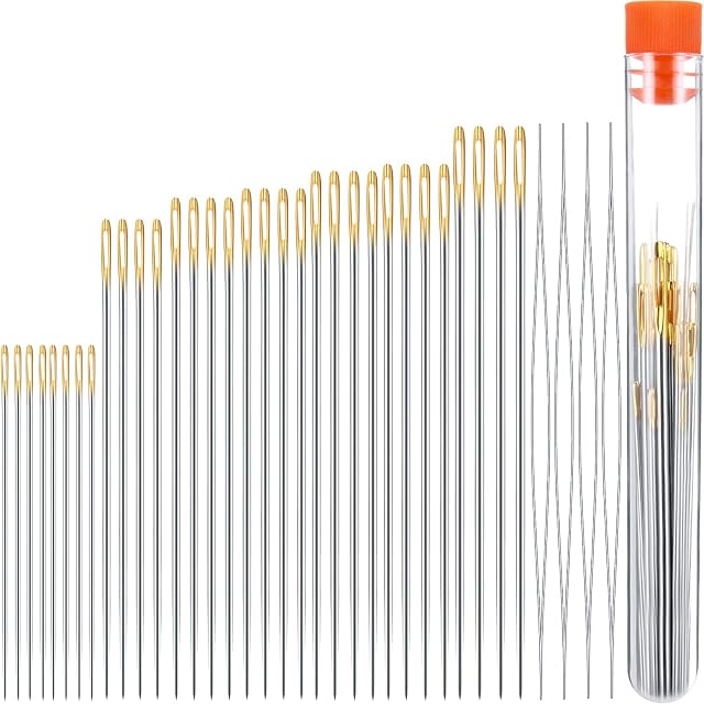 32 Pieces 7 Sizes Large Eye Sewing Needles Blunt Needles Yarn Knitting Needles Darning Needles Wool Big Eye Hand Stitching Needles with 4 Pieces Big Eye Beading Needles in Clear Storage Tube