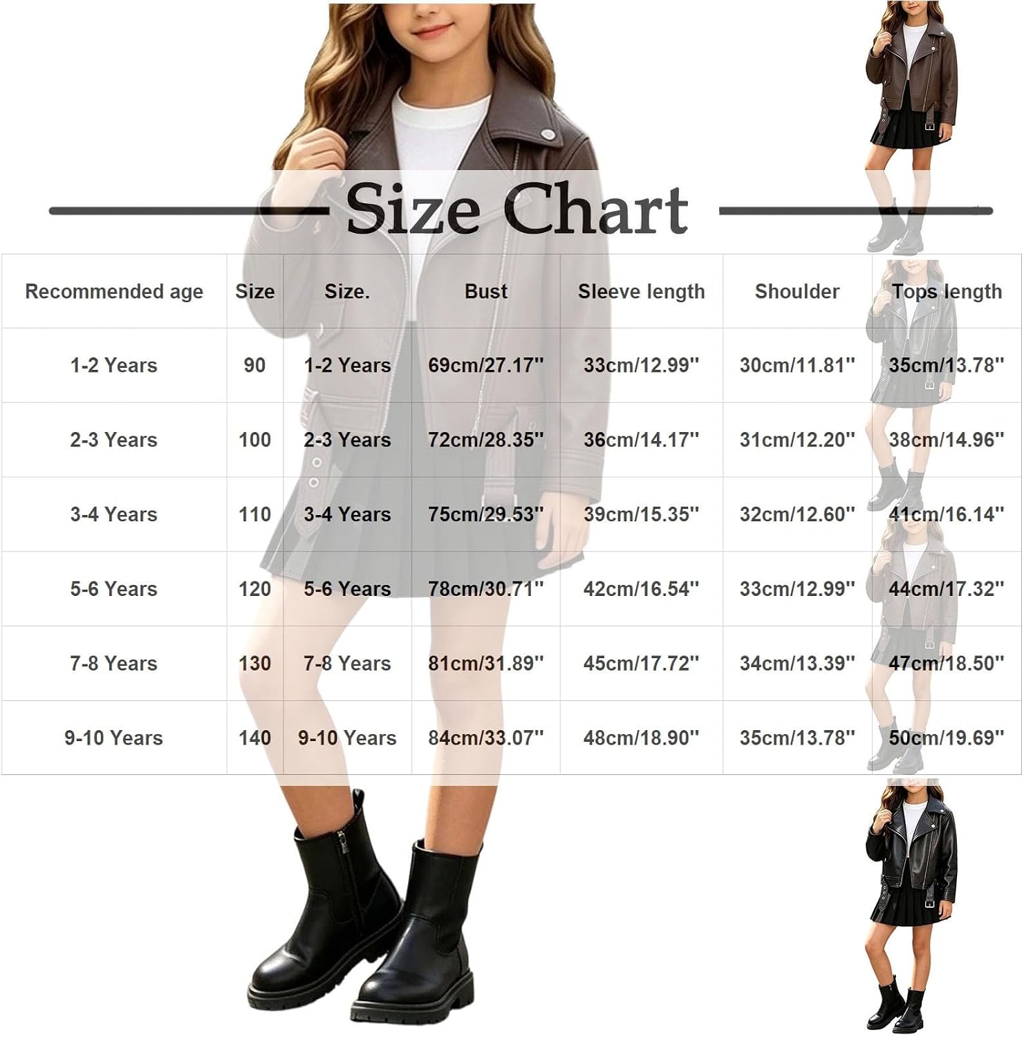 Kids Faux Leather Biker Jacket Lapel Collar Fall Coat