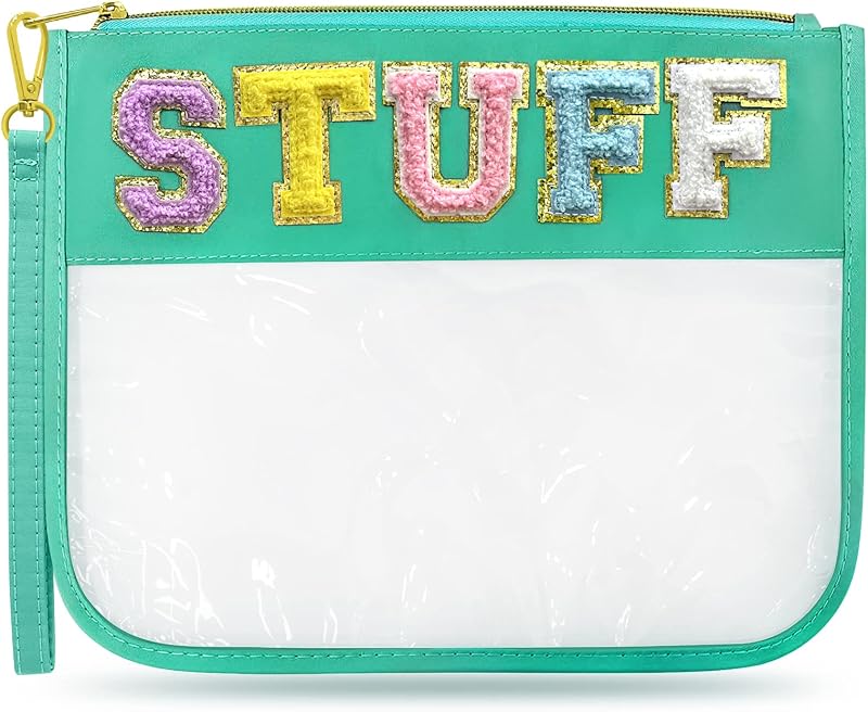 Necessaire plana transparente LSxia com zíper, cor Green-Stuff