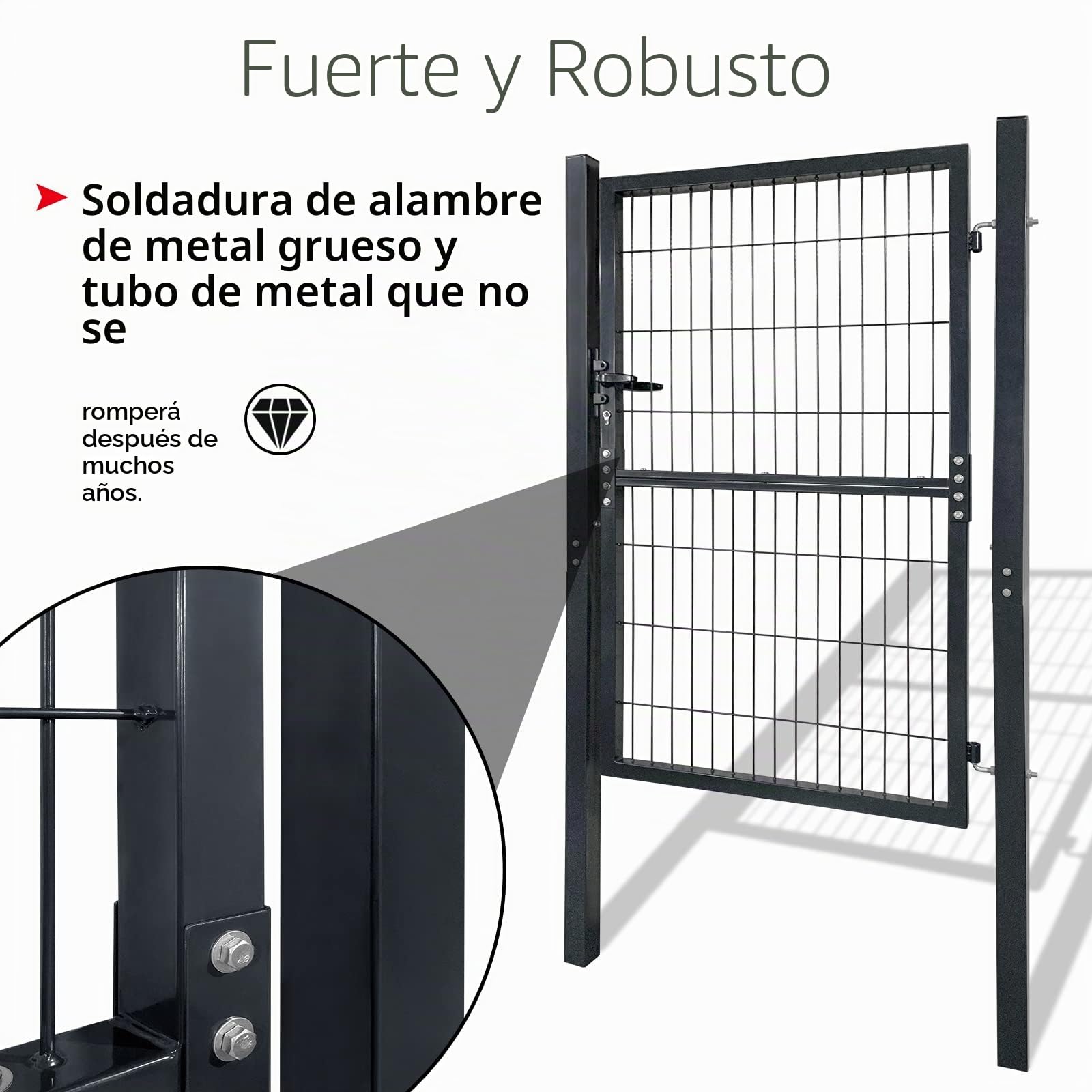 UISEBRT Puerta de jardín de acero galvanizado, antracita, puerta de jardín, con postes y cerradura, puerta de jardín, puerta (150 * 100 cm)
