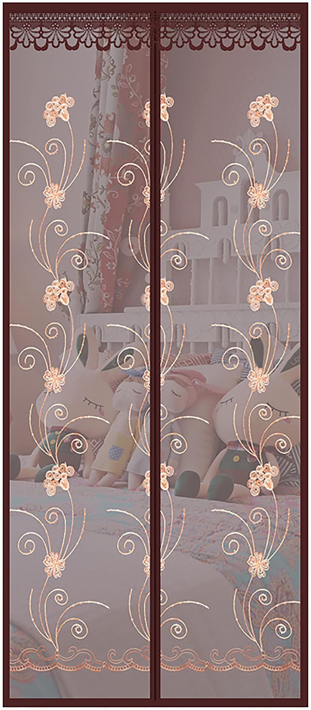 WANSHIOK Screen Door Fly Screens Magnetic Door Curtains Fly Screen for Doors Anti Or Anti Pest Magnetic Soft Dooret Stripes Encryption Fly Screens(Size:85x200cm,Color:Coffee Anemone)