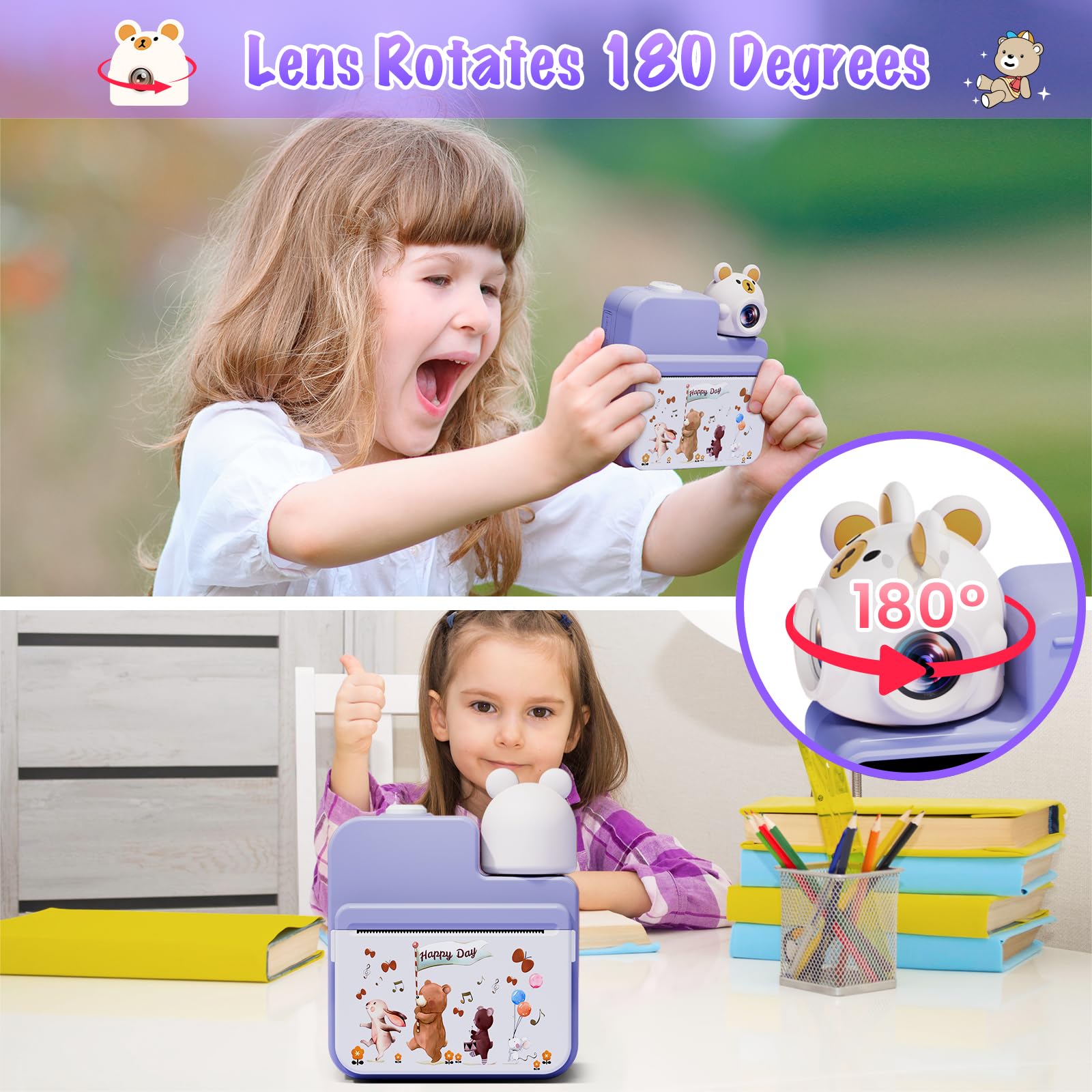 Gofunly Macchina Fotografica Bambini Istantanea, 3,0 Pollici Fotocamera Istantanea Bambini con 32GB Scheda & 3 Carta Stampa, 14MP/1080P HD Videocamera Fotocamera Digitali per Bambino da 3-12 Anni