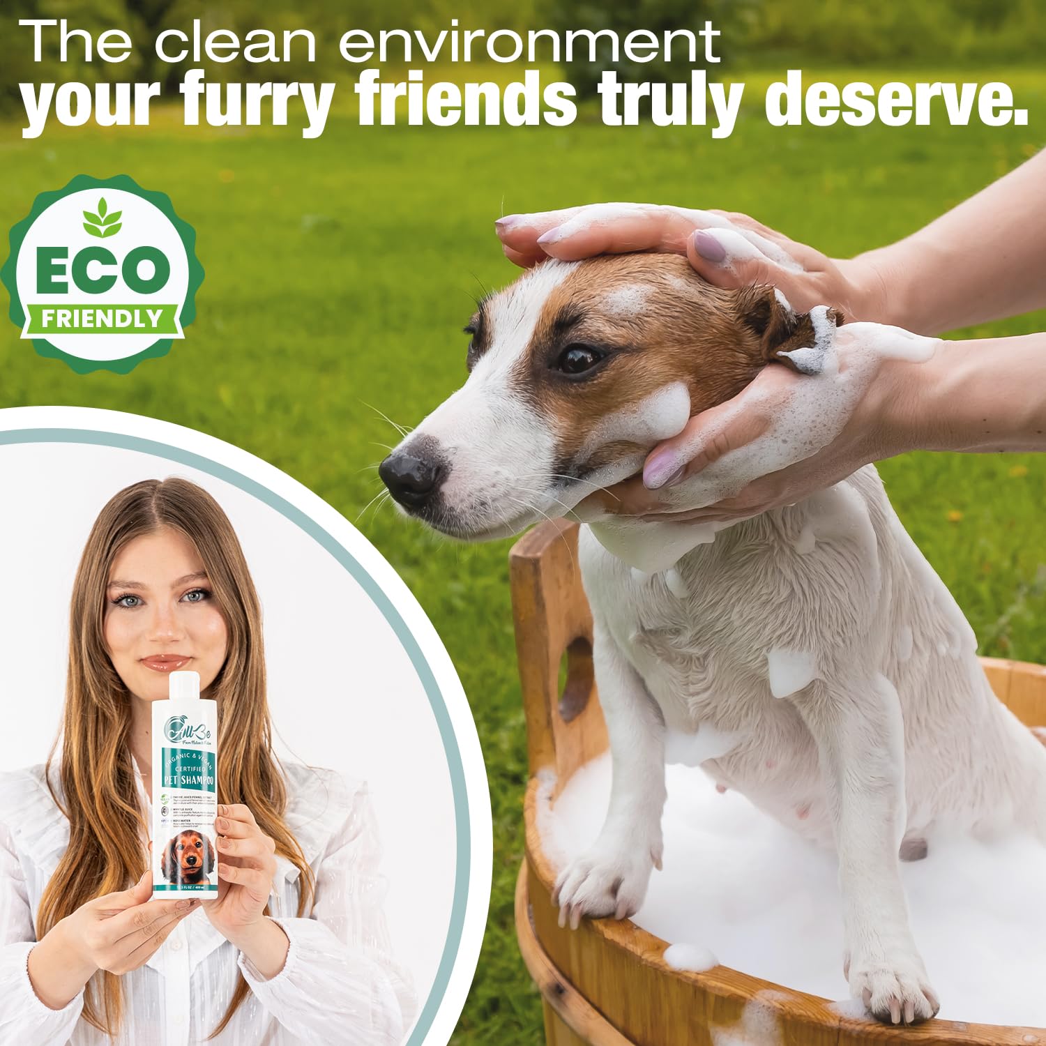 Hundeshampoo 3x400 ml – Bio 4-in-1 Shampoo für Hunde & Katzen – vegan & natürlich – gegen Juckreiz, Trockenheit & Geruch – Rosenwasser, Thymian, Fenchel – beruhigende Pflege