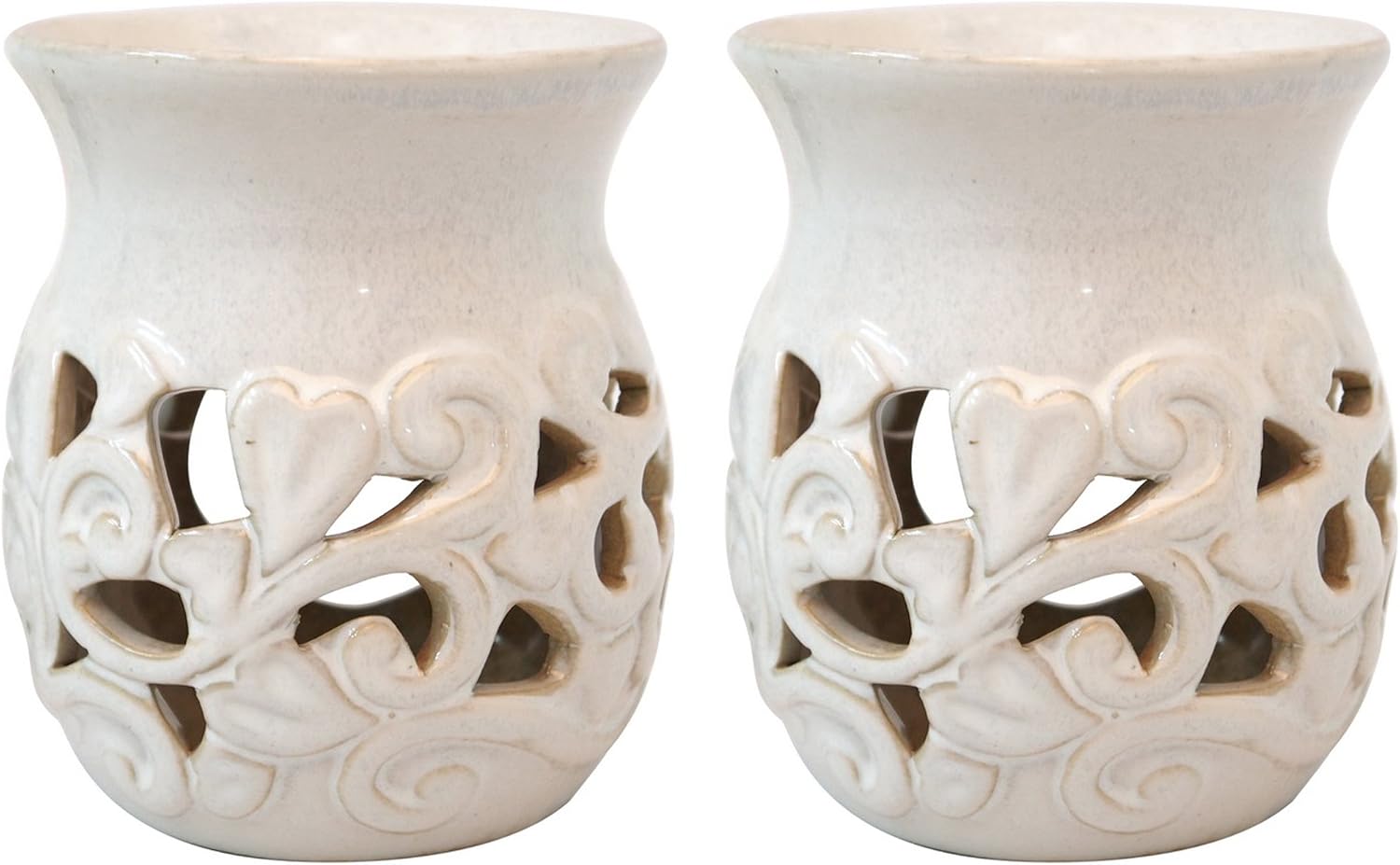 Hosley's Set of 2 White Ceramic Oil Warmer 4.3 Inch High Use with Tea Lights. Ideal for Spa and Aromatherapy. Use with Hosley Brand Essential Oils and Fragrance Oils. O3