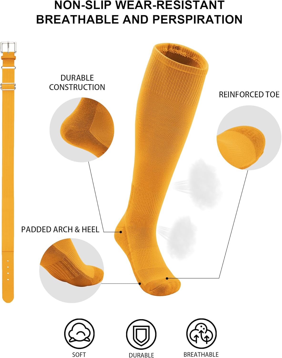 QBK 2T/3T/4T/5T Toddler Baseball Socks And Belt Youth Softball Tee Ball Combo Set for Boy Girl (1 Pairs of Socks & 1 Belt) - Image 2