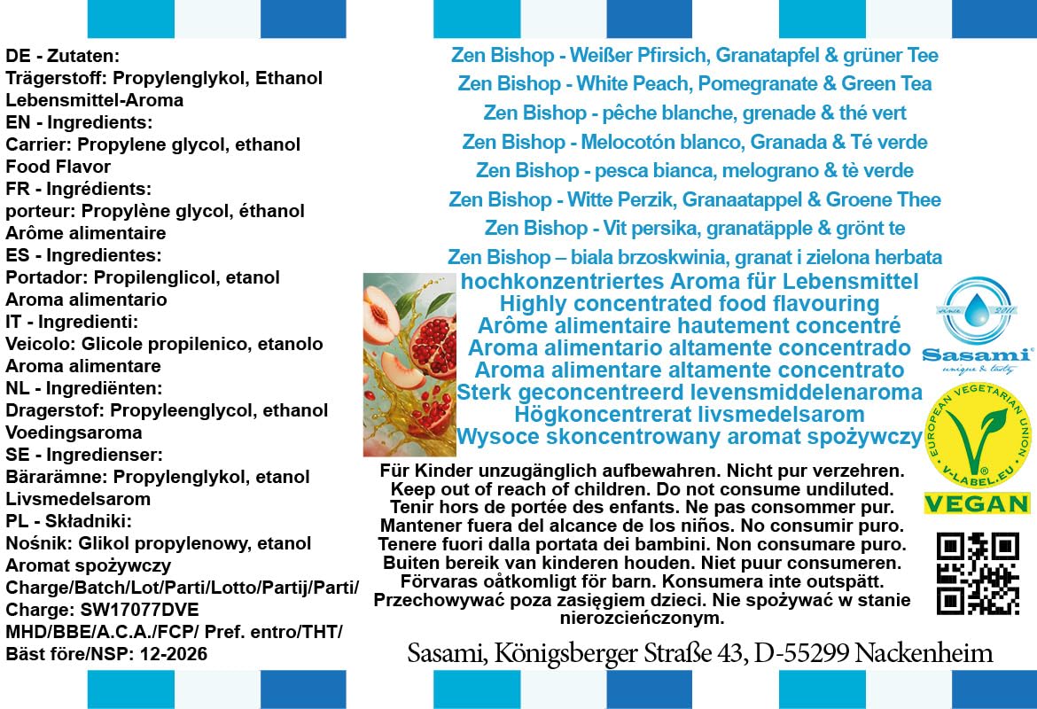 Zen Bishop – biała brzoskwinia, granat i zielona herbata aromat koncentrat – Wegański – Sasami – 100ml