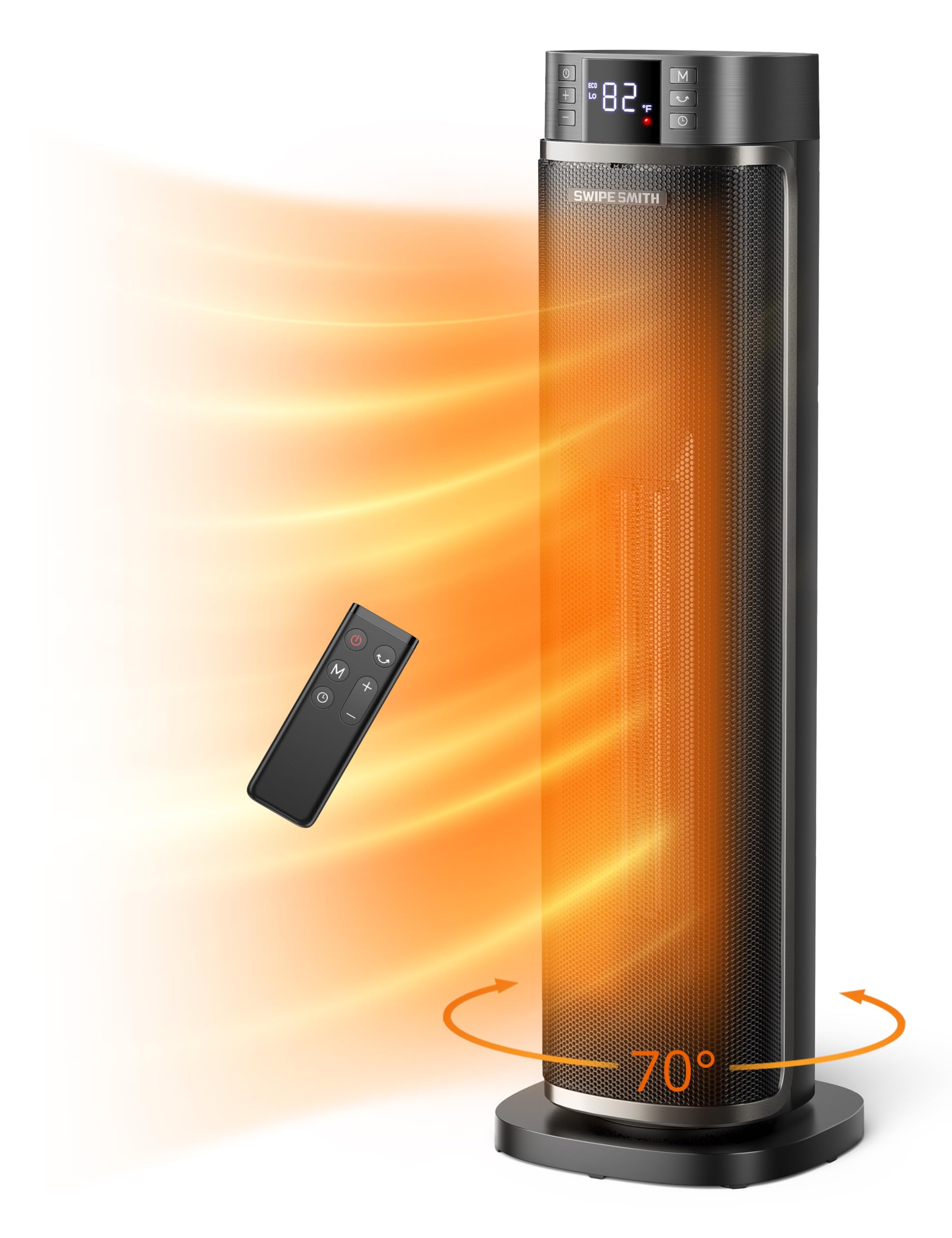 Electric Space Heater, SWIPESMITH 1500W 24" Energy Efficient Space Heater for Indoor Use, 70° Oscillation, 12H Timer, Safety Protection, Portable Heater with Thermostat for Office, Bedroom, Large room