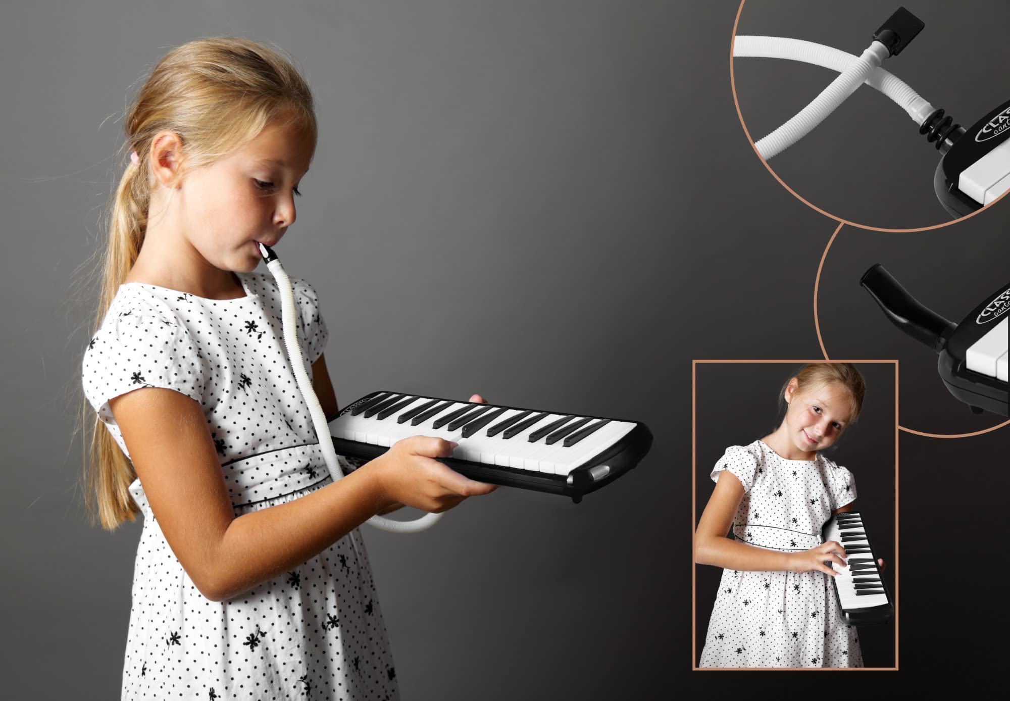 Classic Cantabile FML-32 BK Melodica - 32 tasti (f-c³), libretto con 5 canzoni per bambini, adesivi, custodia, bocchino e tubo soffianti - colore nero.