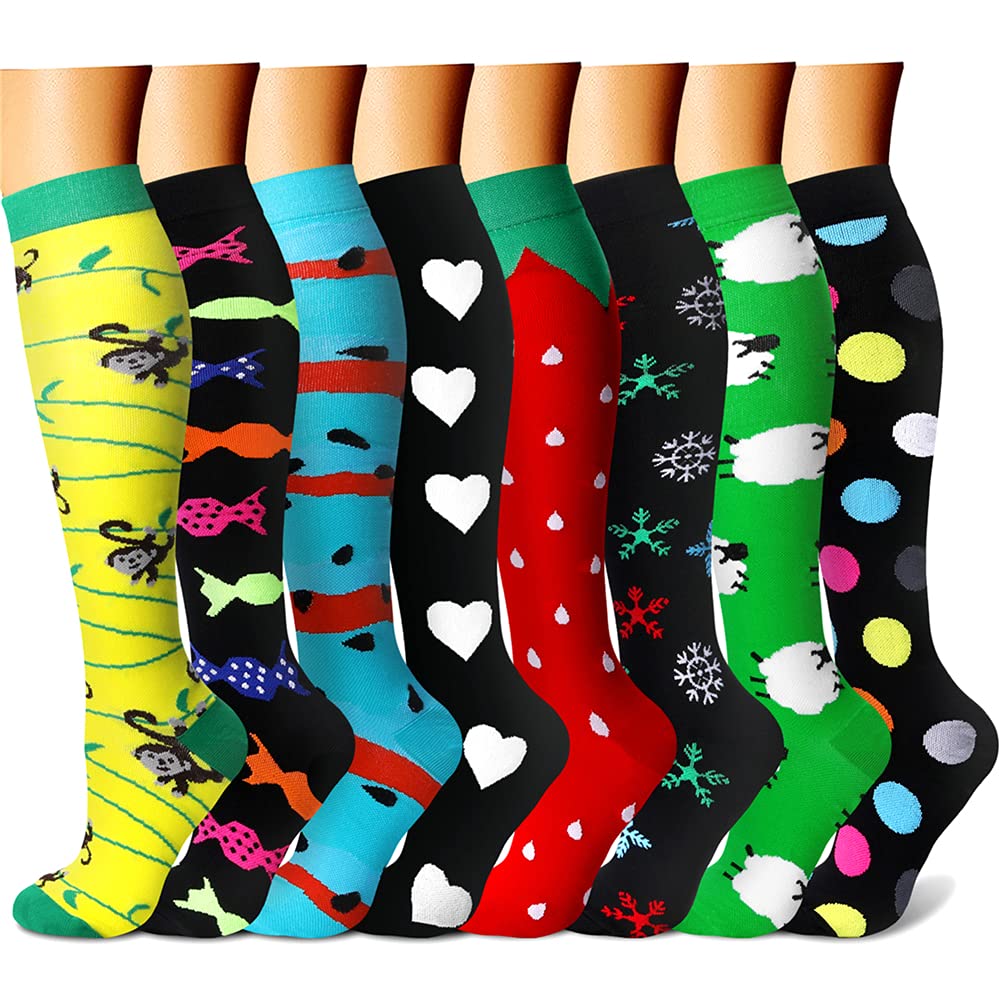 CHARMKING Compression Socks for Women &amp; Men Circulation (8 Pairs) 15-20 mmHg Best Calf Socks Support for Athletic Cycling