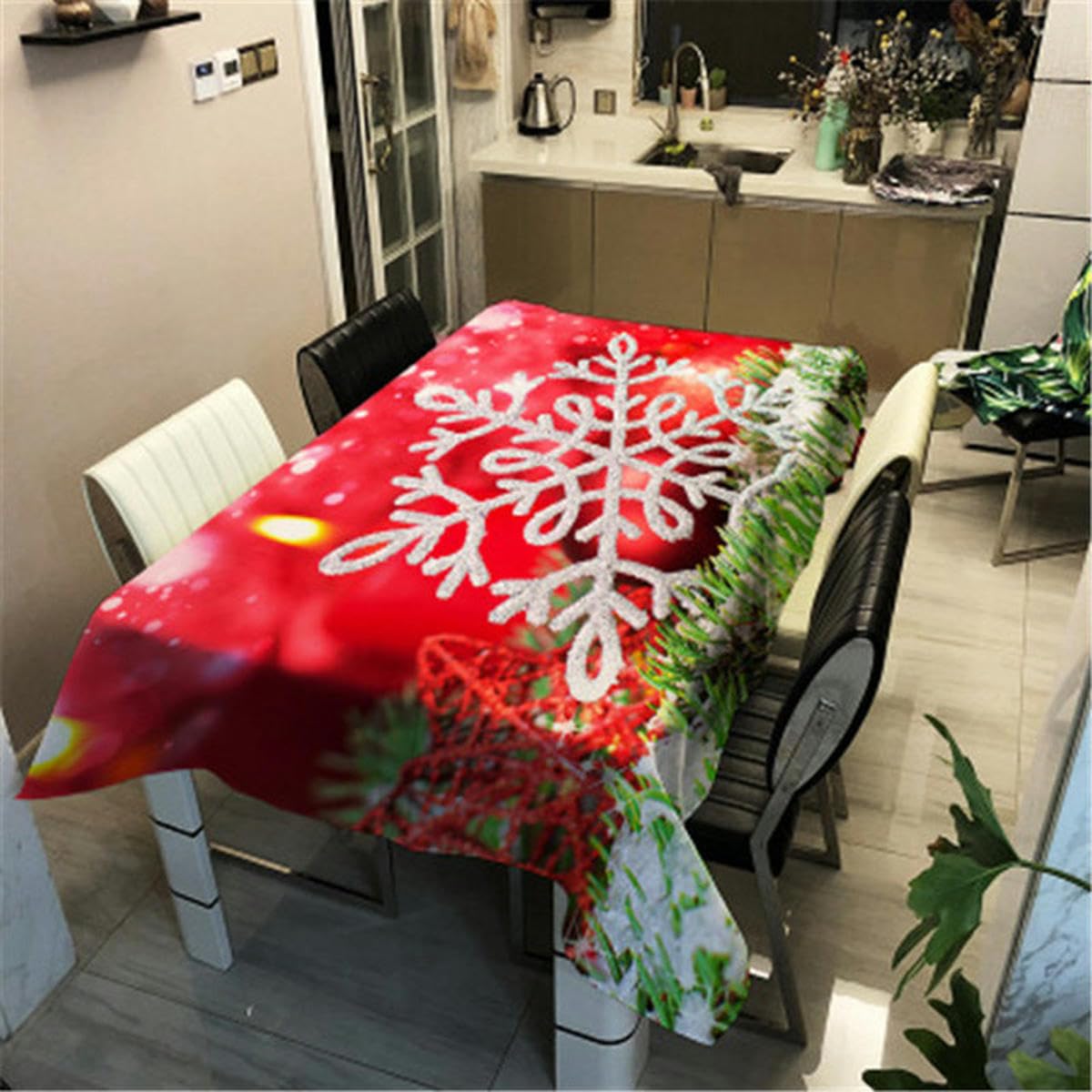 Mantel de Copo de Nieve de Alce Dorado Brillante navideño, Tela Oxford Impermeable, tapete de Mesa para Cocina, Restaurante, decoración del hogar, Cubierta de mesa-4-140x200cm55x78inch