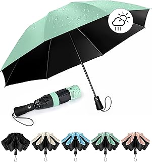 Chakipee Paraguas plegable Antiviento mujer - Paraguas invertido resistente al viento, Paraguas de viaje automático portát...