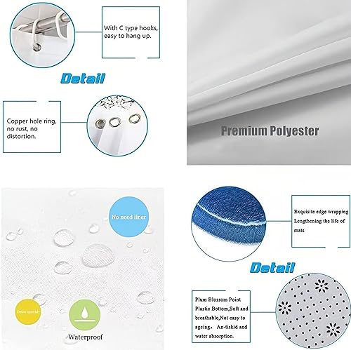 Miniatura 6 de AZHM Juego de cortina de ducha con diseño de girasol, juego de 4 piezas con cortina de ducha antideslizante, cubierta para tapa de inodoro y tapete