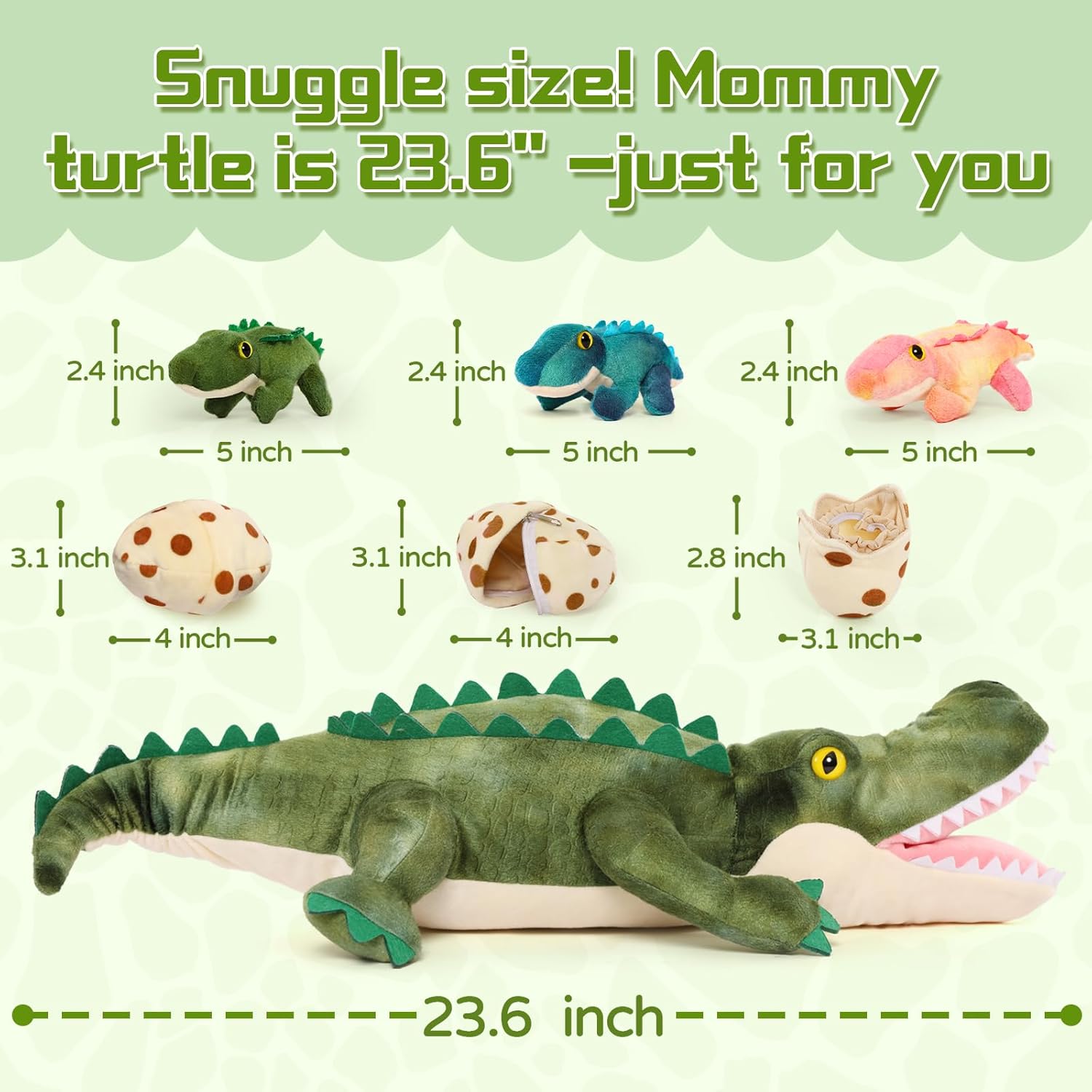 7Pcs Alligator Stuffed Animal, 23.6" Giant Crocodile Plush Toy with 3 Baby Crocodiles Plushies, Stuffed Alligator Gift for Kids on Birthday,Christmas or Baby Shower,Party Decorations
