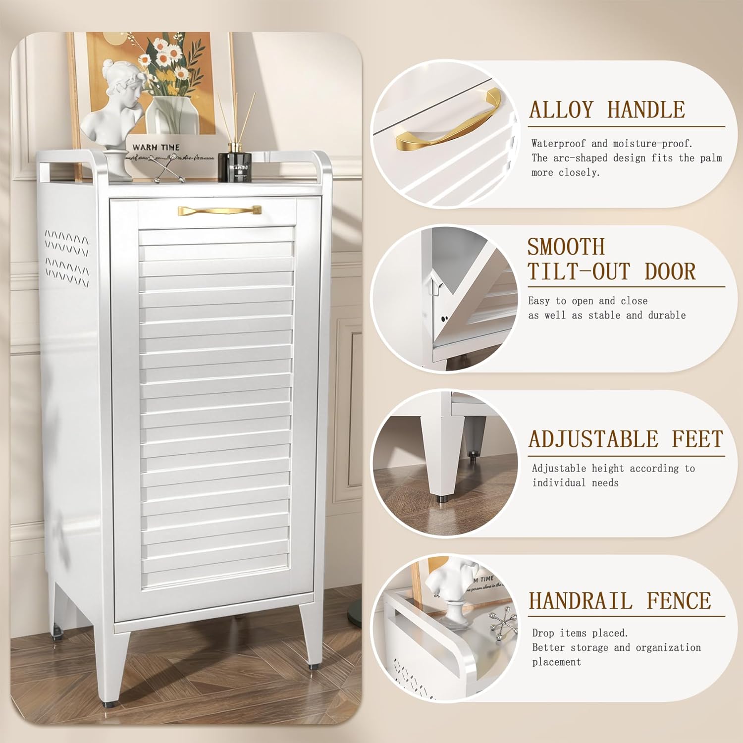 Tilt Out Laundry Hamper Cabinet,Removable Basket,Hidden Laundry Cabinets with a Laundry Basket,16 Gallon Trash Can Cabinet,Suitable for Bathrooms,Kitchens