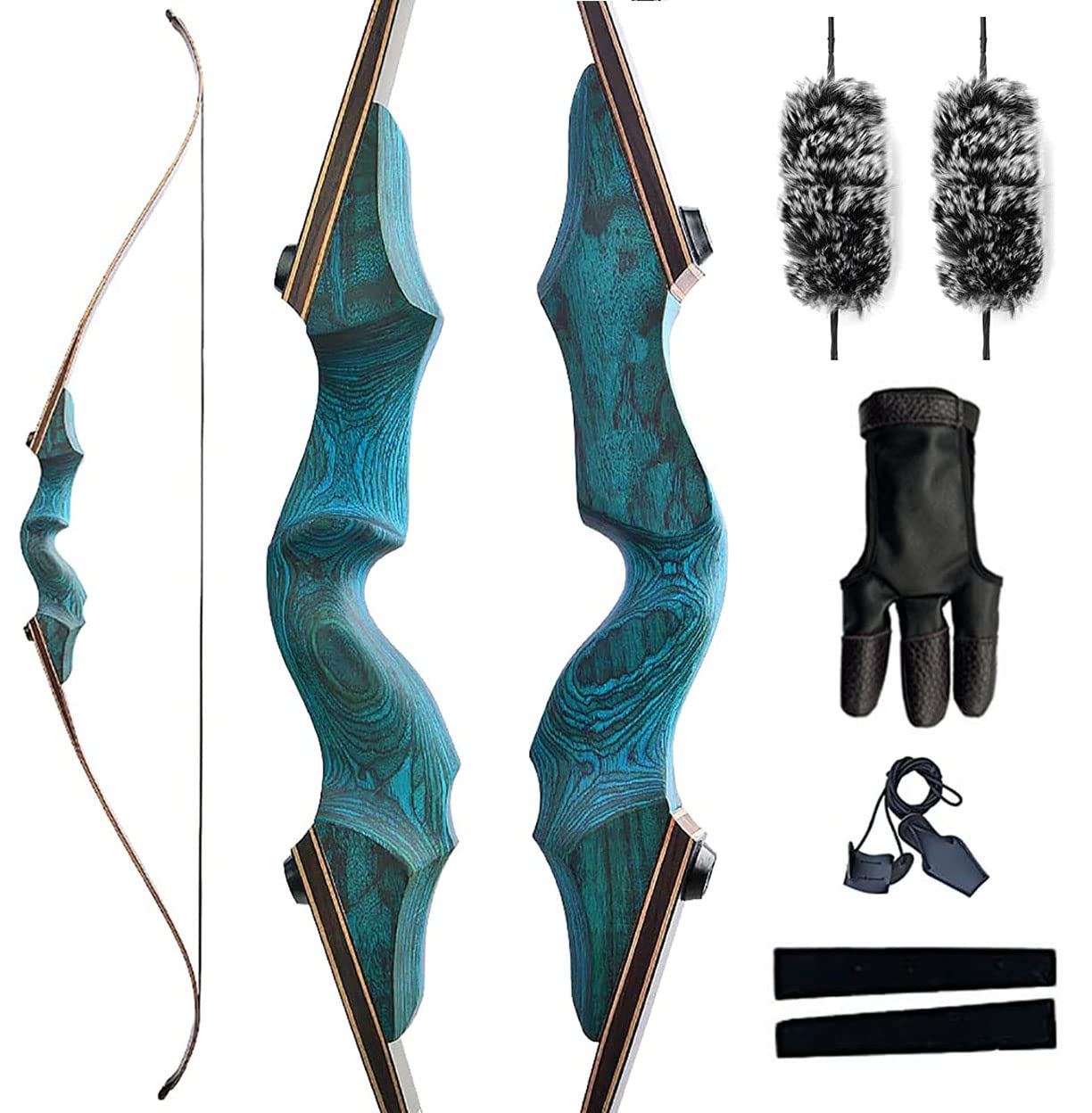 60" Black Hunter Recurve Bow for Adults, Archery Takedown Bow Right Hand Wooden Bow for Beginner Outdoor Hunting Training Practice 25-65lb