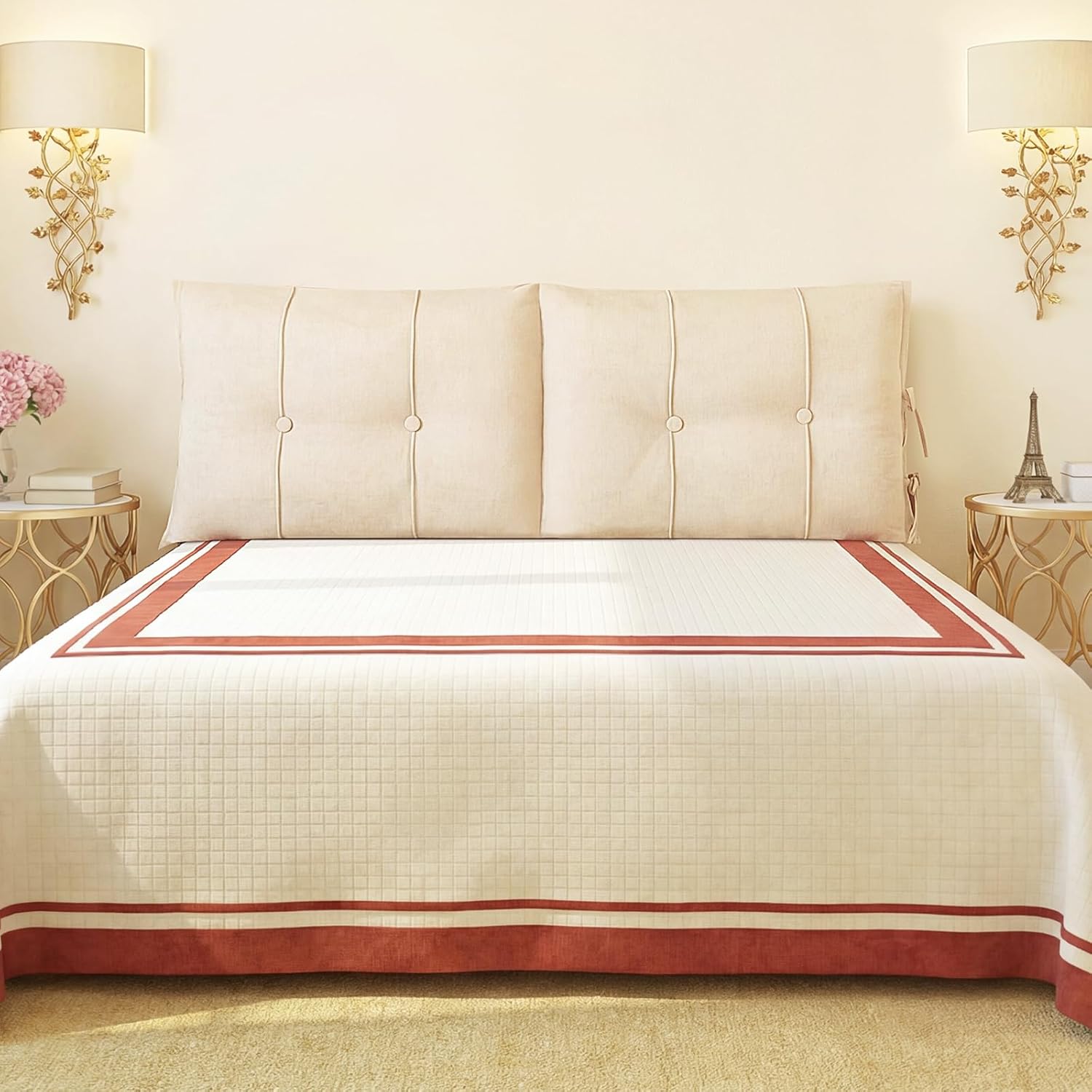 Tegeme Headboard Cover with Tie Straps Full-Cover Large Thicken Bed Headboard Pillow for King Queen Full Size Beds Metal Frame Wooden Bed(Creamy White,King Size)