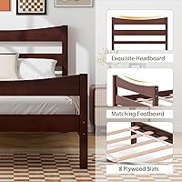 Vista 5 de Giantex Wood Twin Bed Frames with Headboard, Modern Platform Bed with Wooden Slats Support, Under-Bed Storage Space, No Box Spring Needed, Twin Bed