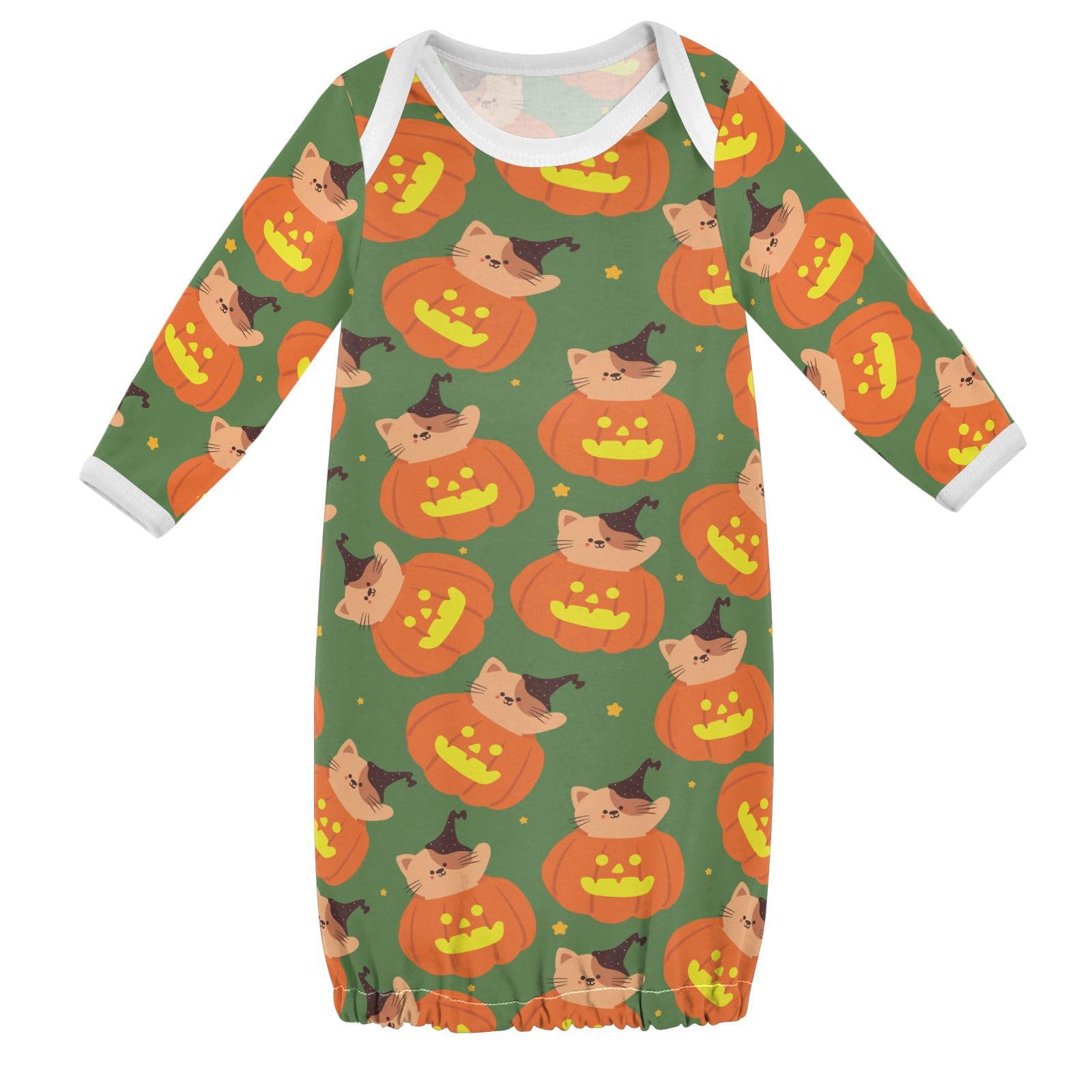 WIFIU Halloween Cartoon Pumpkin Cat Baby Girls Boys Sleeper Gown Cotton Nightgown Long Sleeve, Baby Nightdress Sleeping Clothes for Newborn 6-12 Months Multicolor