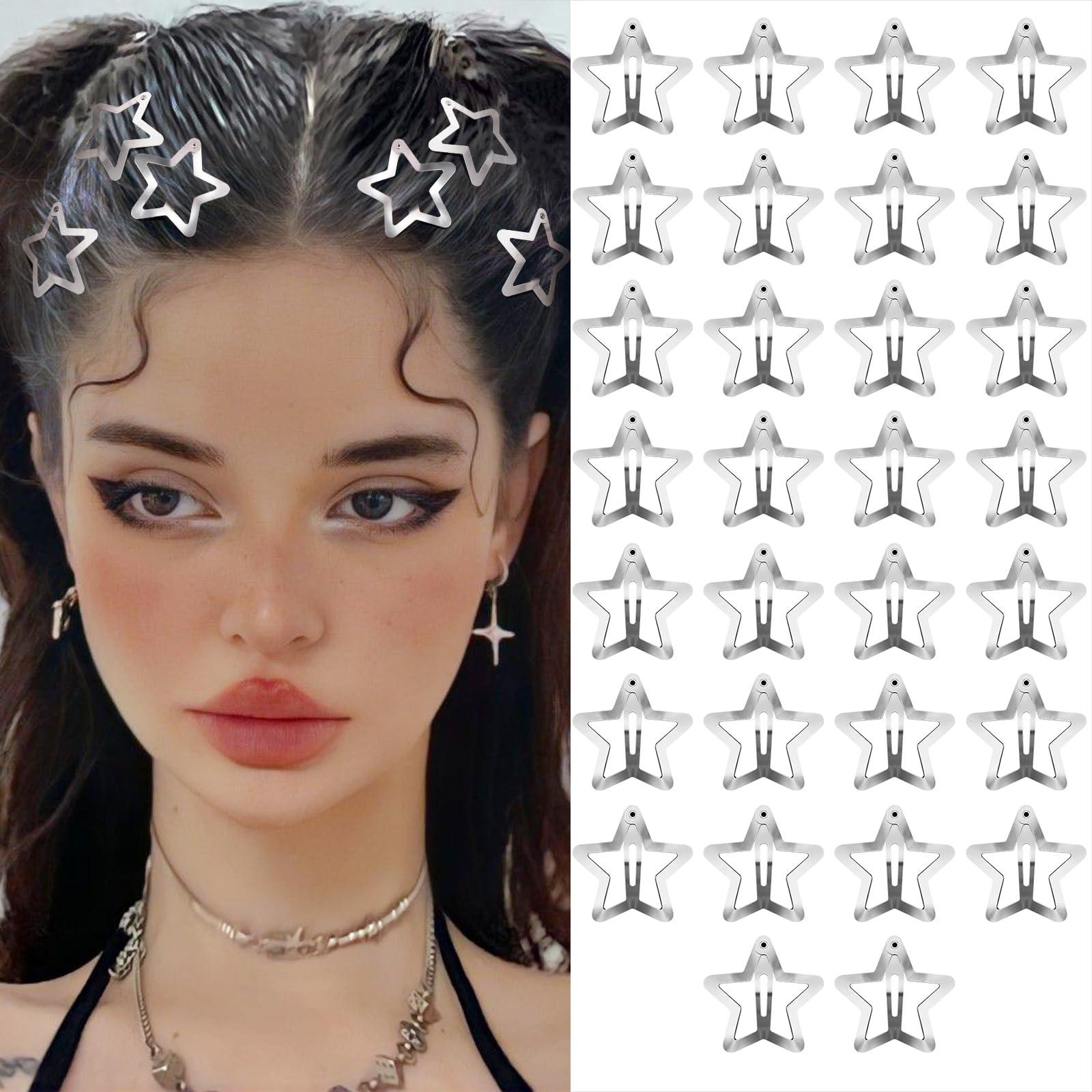 Y2K Star Hair Clips - 15 Pack, Non-Slip Barrettes -19