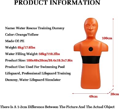Pool Lifesaving Model,Heavy Rescue Rapid Water Injection Device, Training Dummy,for Life Saving Competitive(Orange)
