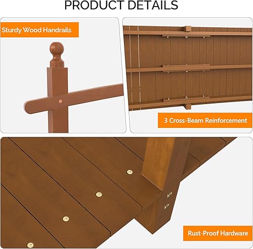 Vista 20 de VINGLI Puente de jardín, arco de madera clásico con pasarelas de seguridad (negro, 7.5 pies)