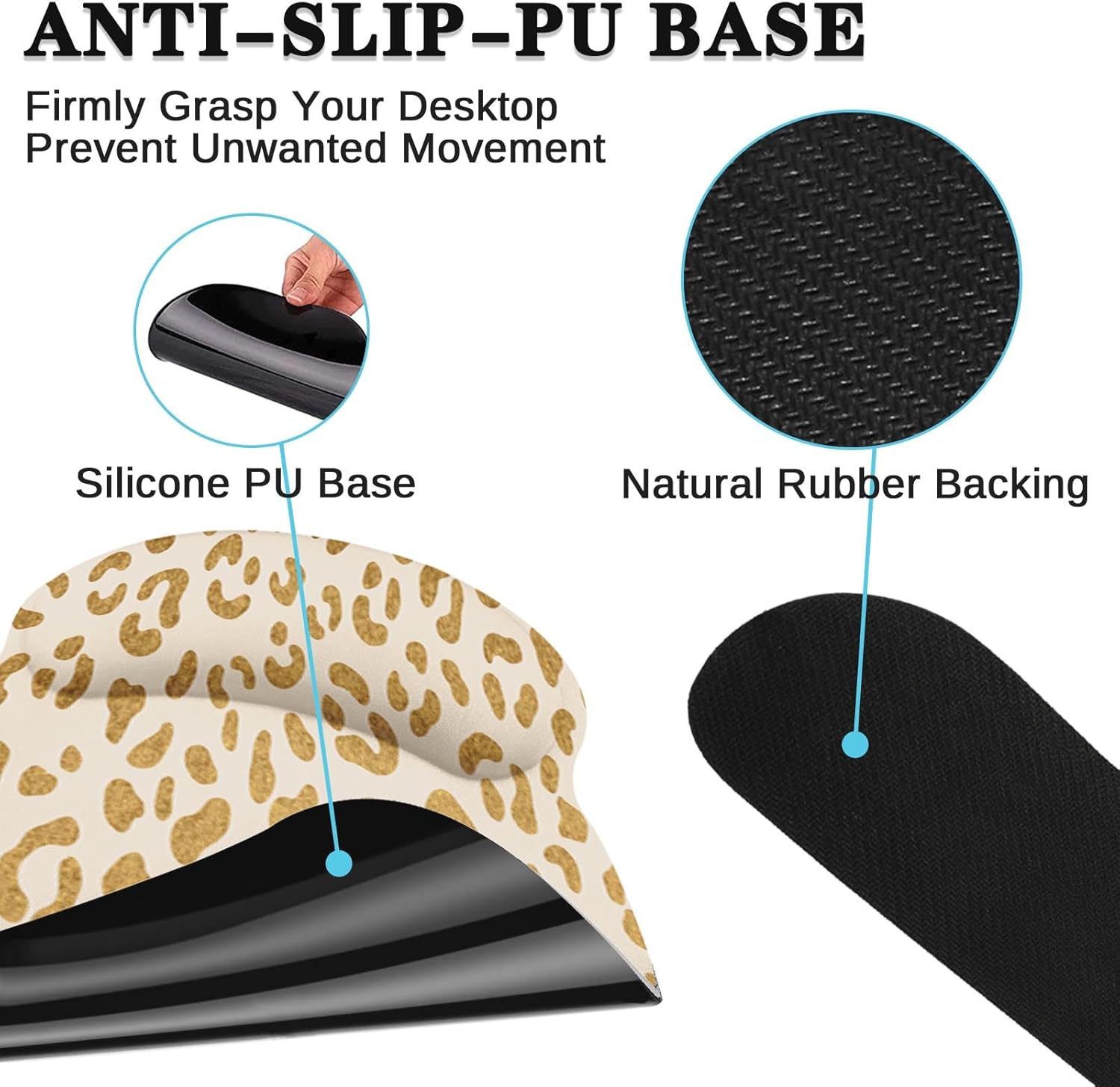 Arttown Leopard Desk Mat Gold Leopard Mouse Pad Set 4 in 1 Ergonomic Design Large Mouse Pad + Keyboard Wrist Rest + Mouse Wrist Rest + Coaster Suitable for Home Office Study Game