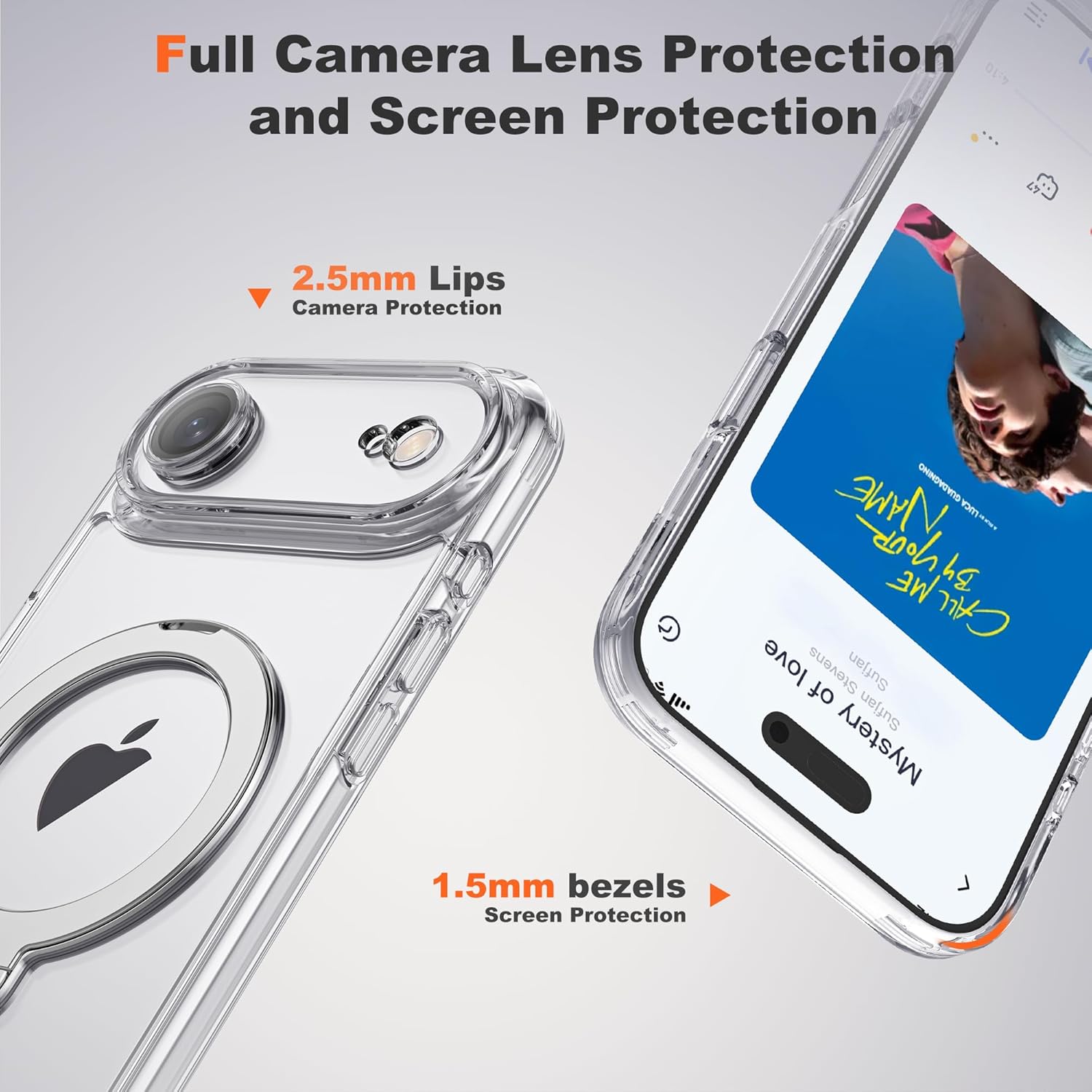 Compatible with iPhone 17 Air Case with 360° Spin Magnetic Ring Stand [Compatible with Mag-Safe] Camera Lens Protector Drop Plating Clear Phone Case for iPhone 17 Air 6.5", Clear