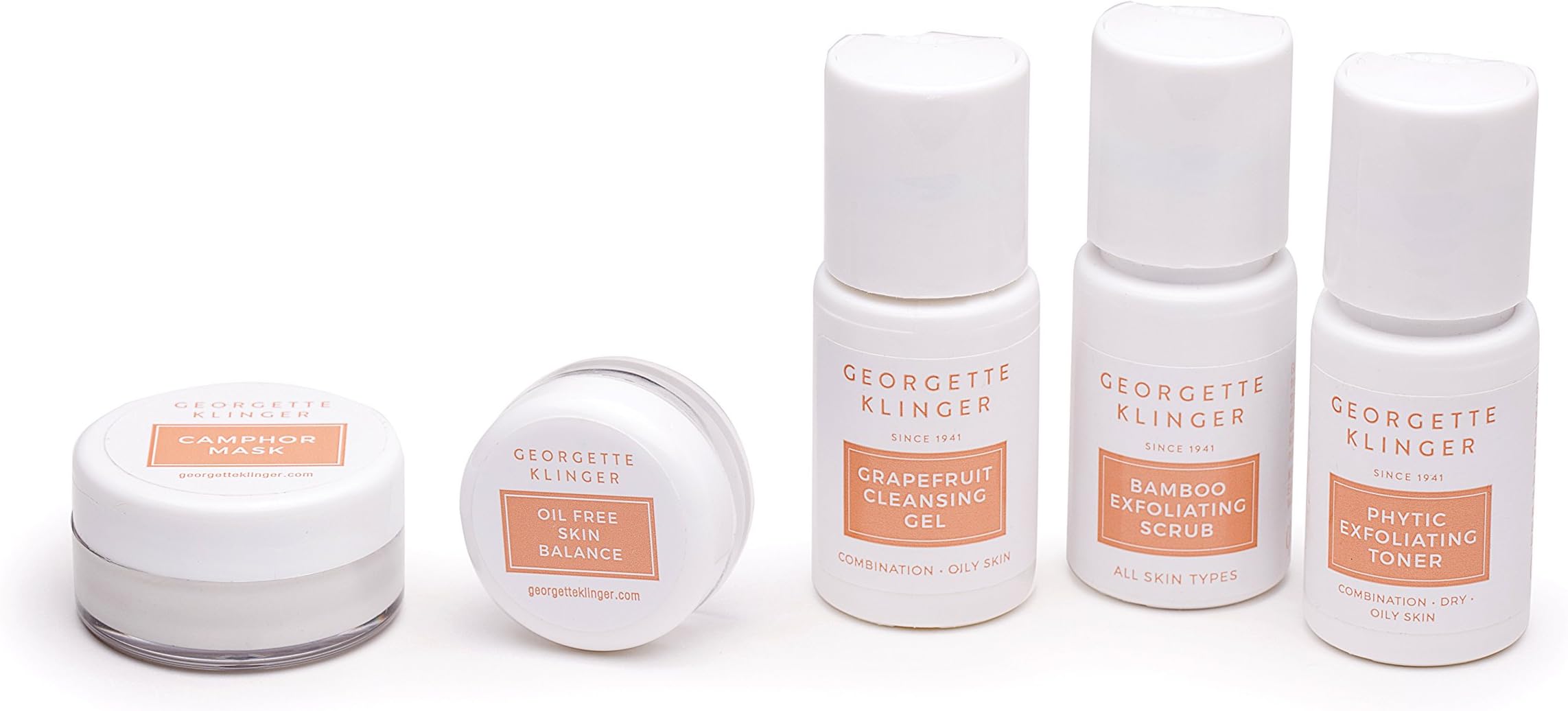 Georgette Klinger 5 PC Skincare Sample Kit – Sets Include Scrub, Cleanser, Toner, Mask & Moisturizer – Choose Dry/Sensitive or Combination/Oily Facial Products