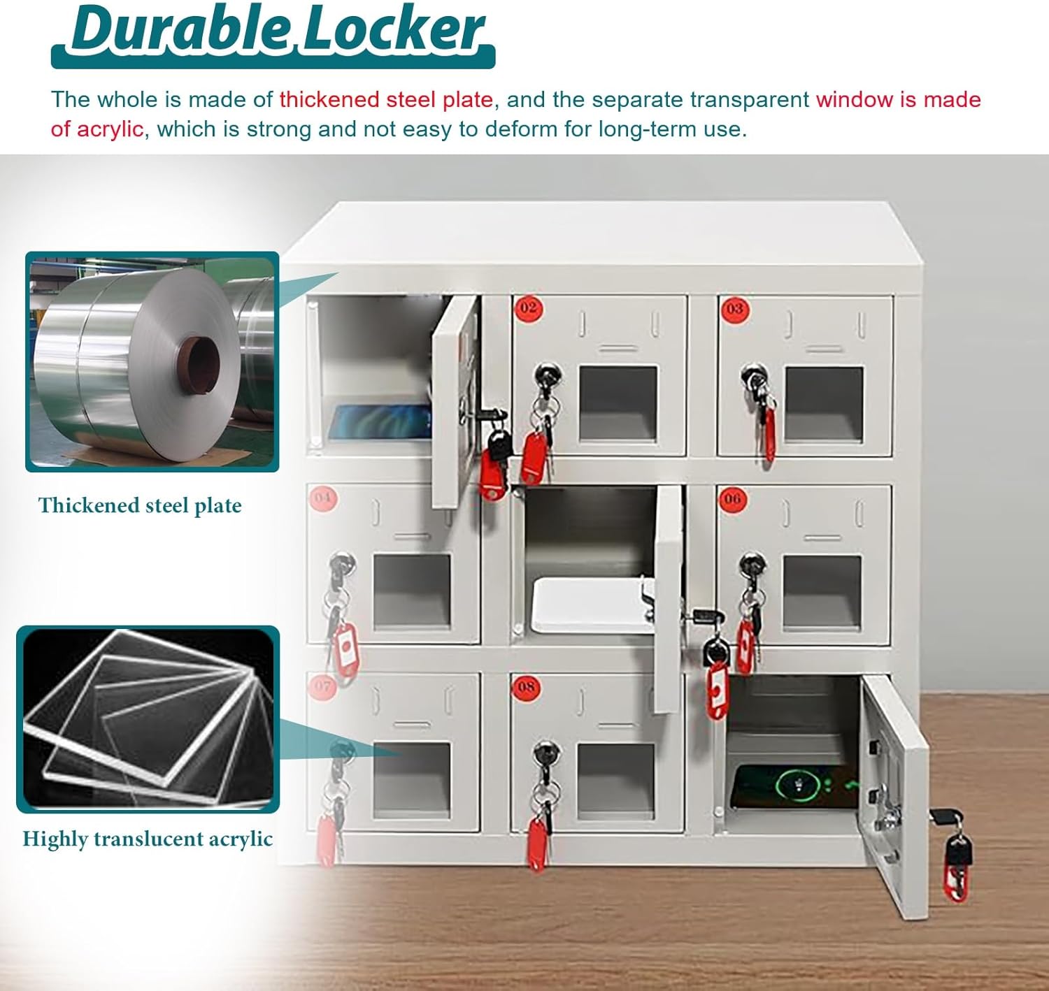 スマホ ロッカー 6スロットの壁掛け充電式電話ボックス、 家庭/学校携帯電話収納ボックス