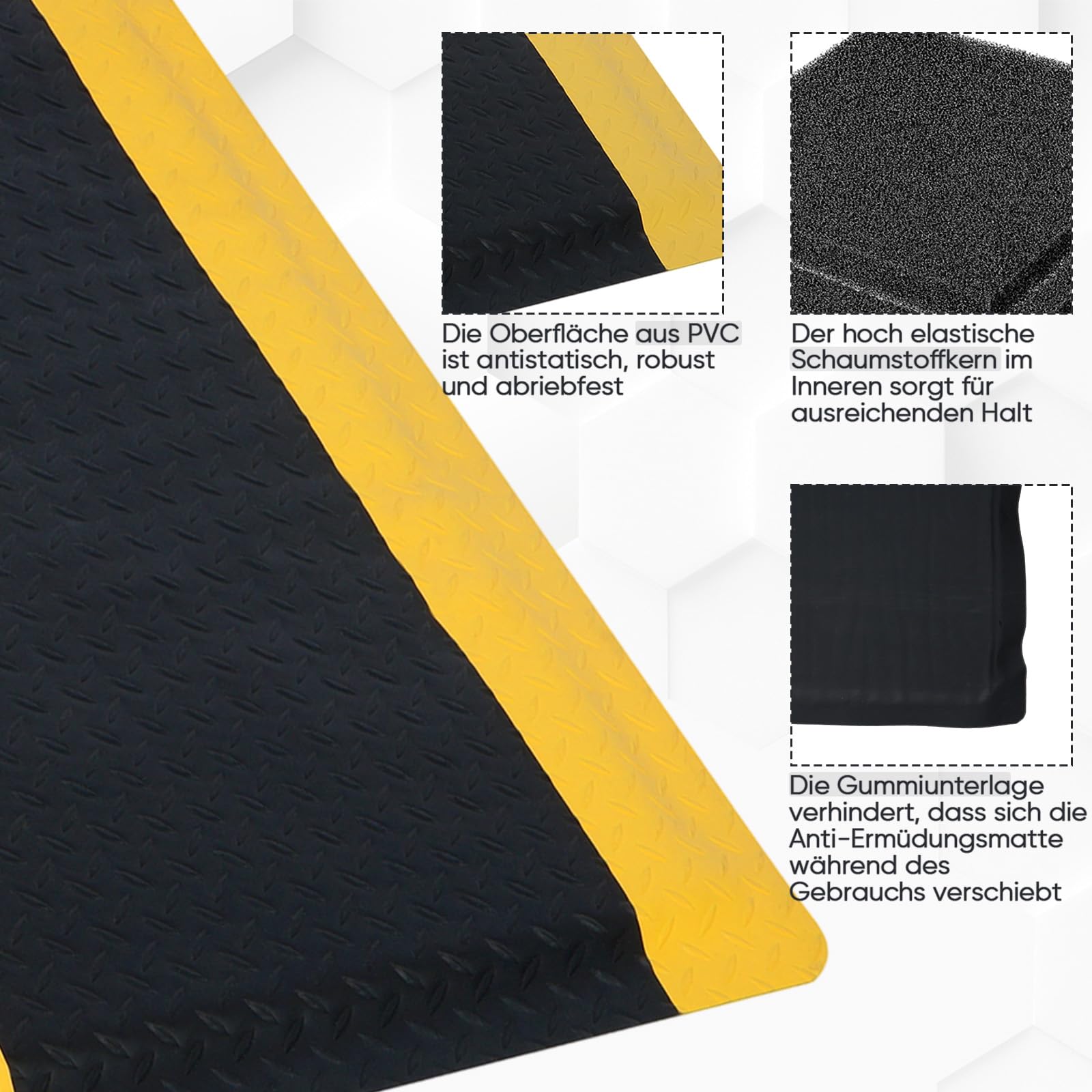 MYOYAY Esterilla antifatiga 60 × 90 cm Esterilla de trabajo ergonómica con diseño de puntos antideslizante de espuma de confort para trabajos de pie, oficina y garaje