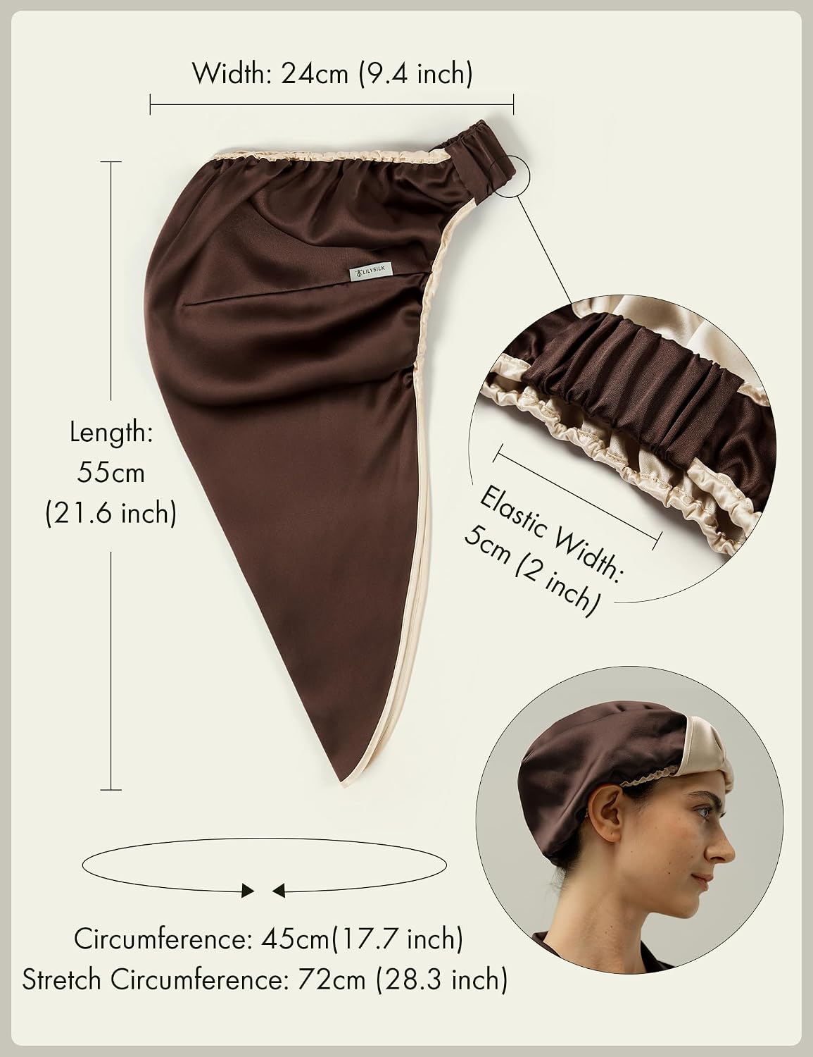 LilySilk Women 100% Silk Sleep Cap Reversible Elastic Mulberry Silk Bonnet Adjustable Hair Wrap Night