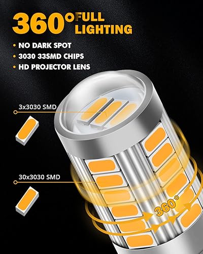 Miniatura 4 de Auxbeam 1157 2357 Bombillas LED amarillas ámbar, súper brillantes 2057 2357 7528 BAY15D Bombillas LED de reemplazo para luces de señal de giro