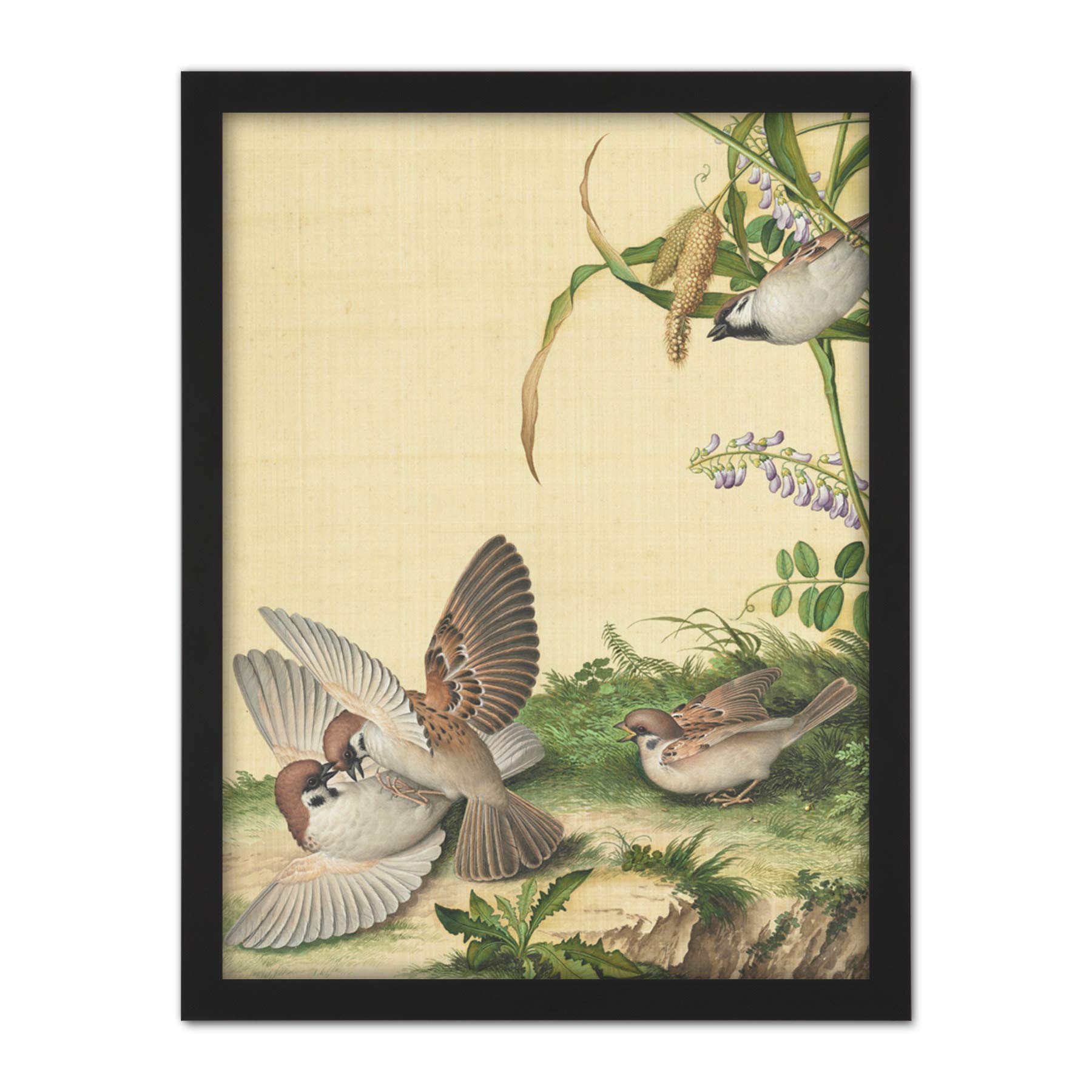 Castiglione Wisteria Plant Birds Painting Large Framed Art Print Poster Wall Decor 18x24 in
