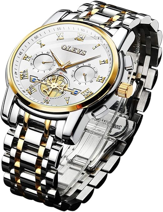 Amazon 腕時計 メンズ 時計 うで時計 ビジネス クロノグラフ ビッグフェイス ブランド おしゃれ カジュアル メタルバンド ステンレス アナログ スケルトン ホワイト 紳士 男性用 父の日 プレゼント Watch For Men Olevs メンズ腕時計 腕時計 通販