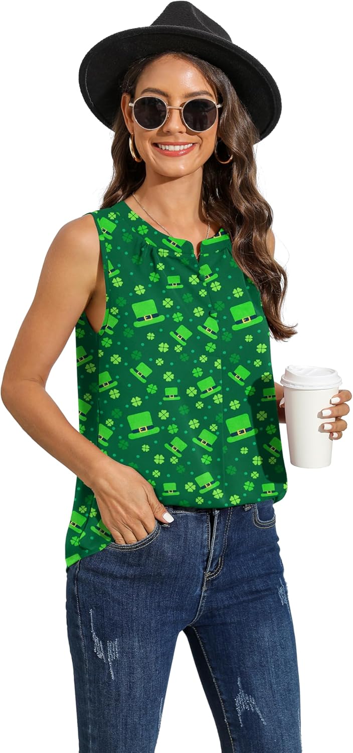 QUEZHU Women's Summer Sleeveless Chiffon Tank Tops Blouses Work Casual V Neck Button Blouses Shirts Tops - Image 4