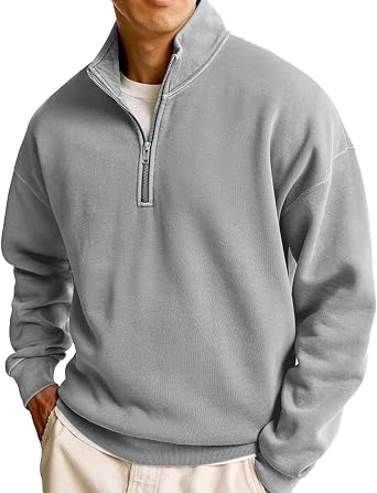 Mens Quarter Zip Pullover Lightweight Long Sleeve Sweatshirt Casual Mock Neck Polo Sweater Wniter Clothing