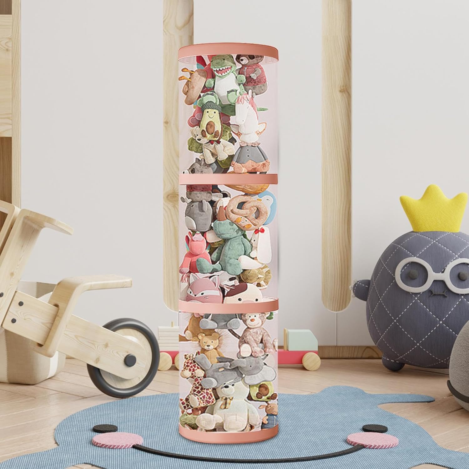 Stuffed Animal Storage Tube,Transparent Plush Toy Storage Tube Organizer, Large Toy Storage Display Tube With Lid