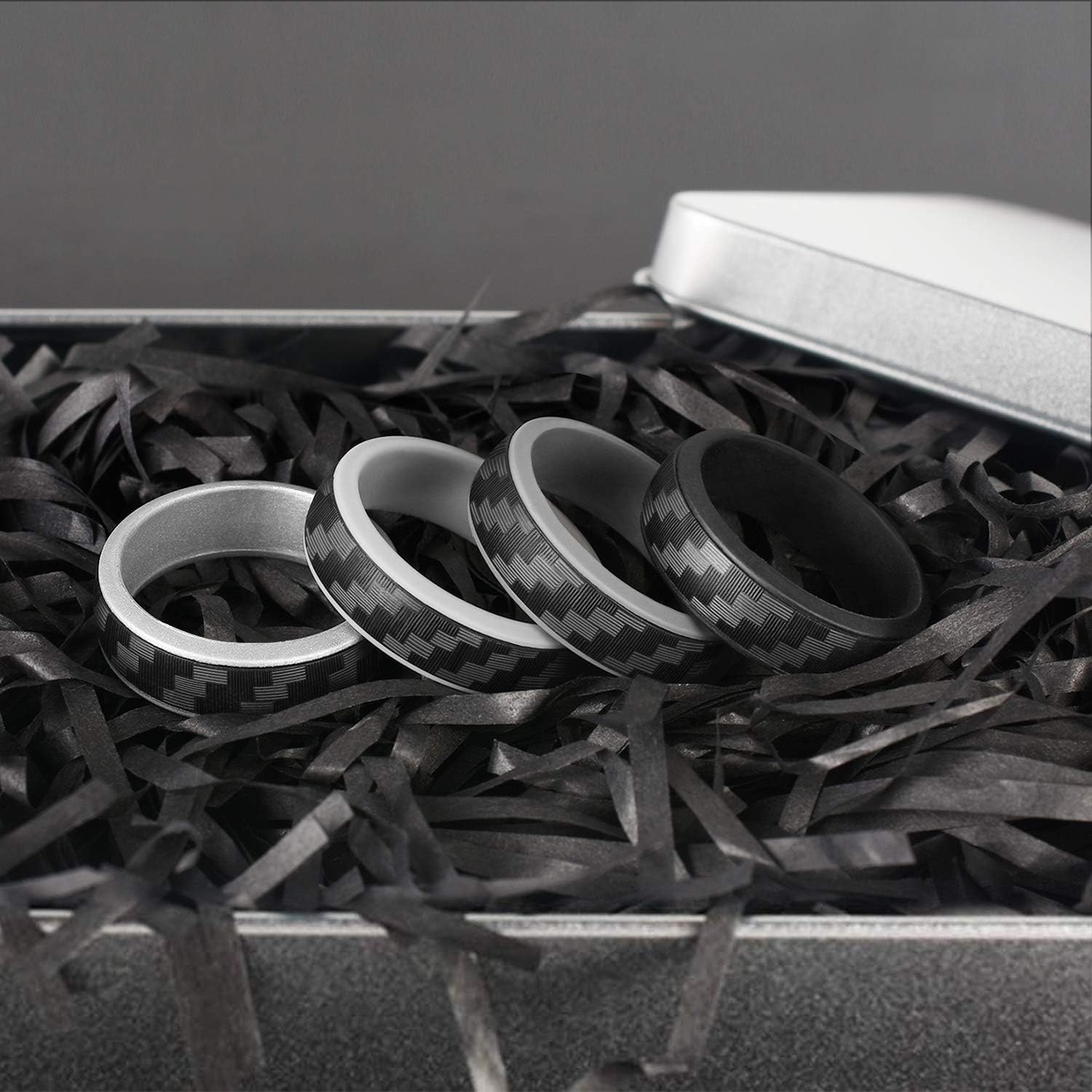 Egnaro Silicone Wedding Ring for Men, Detachable Carbon Fiber Pattern Rubber Wedding Bands, Size 8 9 10 11 12 13, Safe and Comfortable