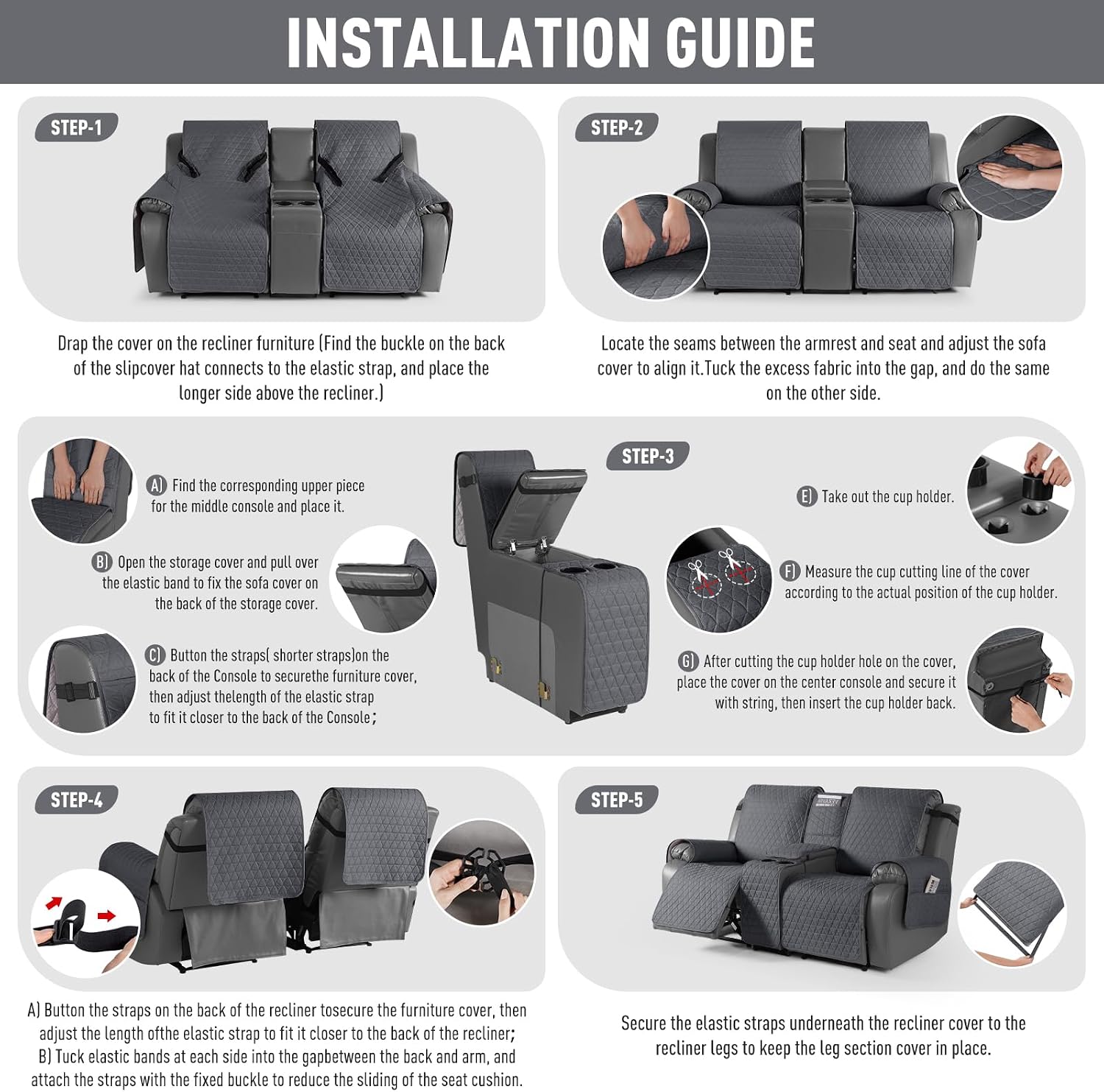 TAOCOCO 100% Waterproof Loveseat Recliner Cover with Console, Stay in Place