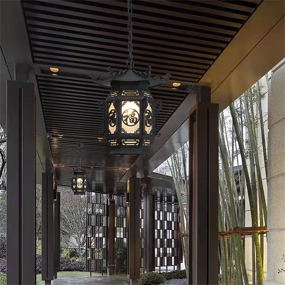 KXEcoLife Contemporary LED Outdoor Pendent Lamp Waterproof Art Villa Garden Courtyard Gate Corridor Balcony Chandelier (S D35CM)
