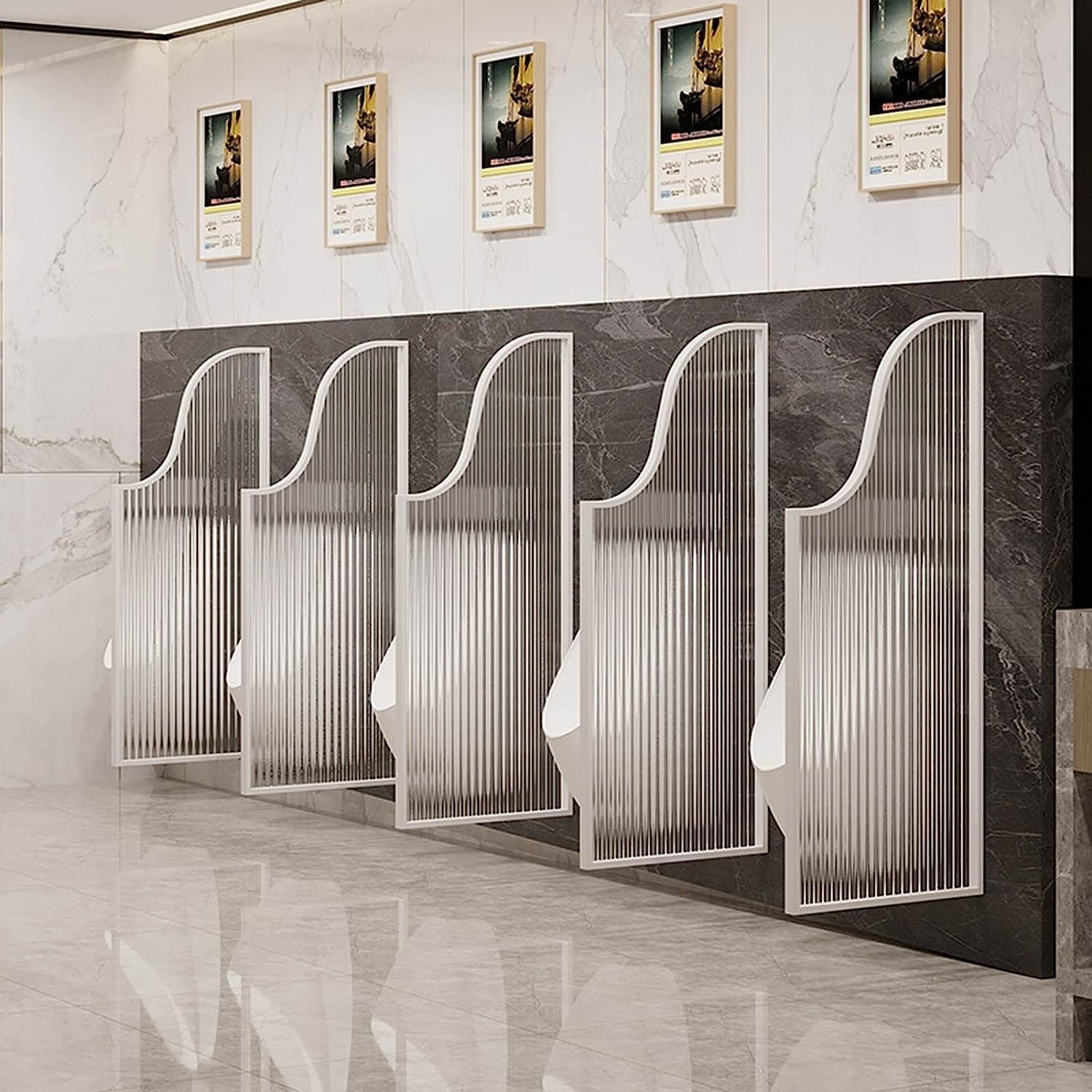 Cloison de séparation pour urinoir en verre trempé blanc avec cadre en acier inoxydable 1 pièce