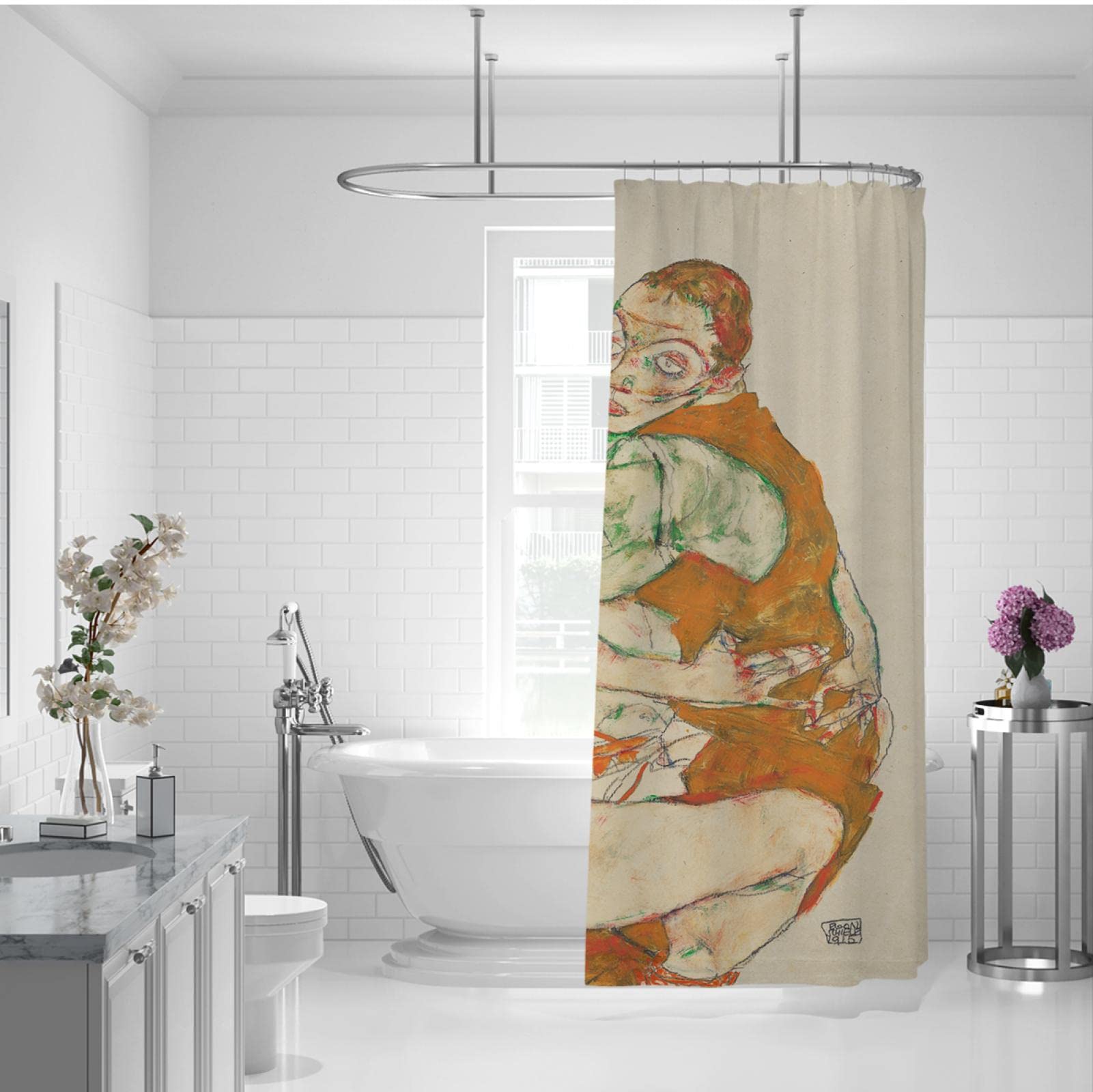 Beige Duschvorhang Egon Schiele Expressionismus Duschvorhänge Saubere Badaccessoires Schutz der Privatsphäre Duschvorhang Set 200x240cm