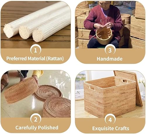 Miniatura 4 de Cesta de ratán con tapa, cesta grande con tapa para caja de ratán de almacenamiento (15.7 pulgadas de largo x 11.8 pulgadas de ancho x 6.7 pulgadas
